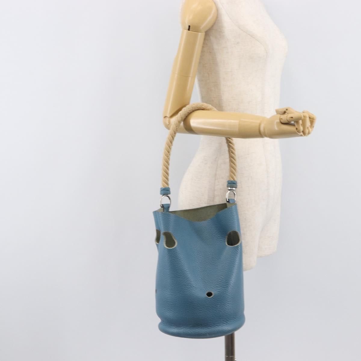 Hermes HERMES Manjoire Shoulder Bag Leather Light Blue Silver Auth Size ONE SIZE - 23 Thumbnail