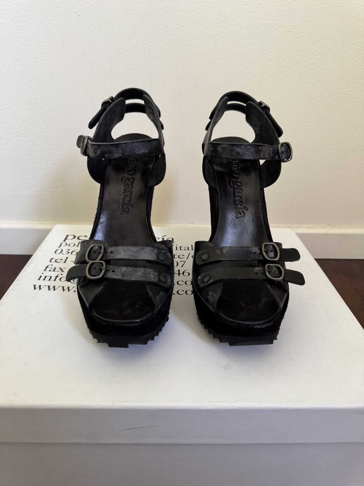 Pedro Garcia Pedro García Vega Multi Buckle Wedge (Black) Size US 7.5 / IT 37.5 - 8 Thumbnail