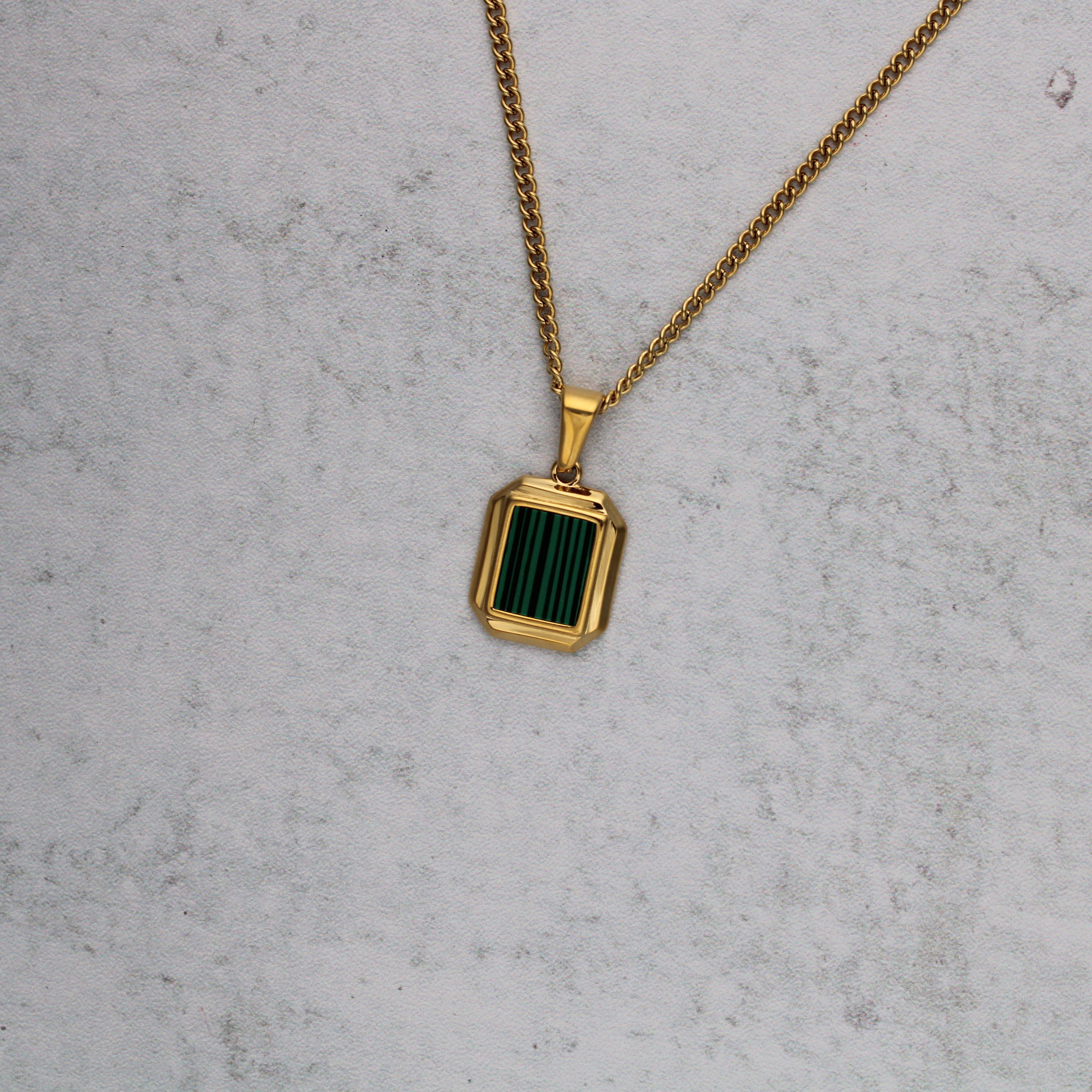 Jewelry Gold Mini Faux Malachite Pendant Necklace Size ONE SIZE - 4 Thumbnail