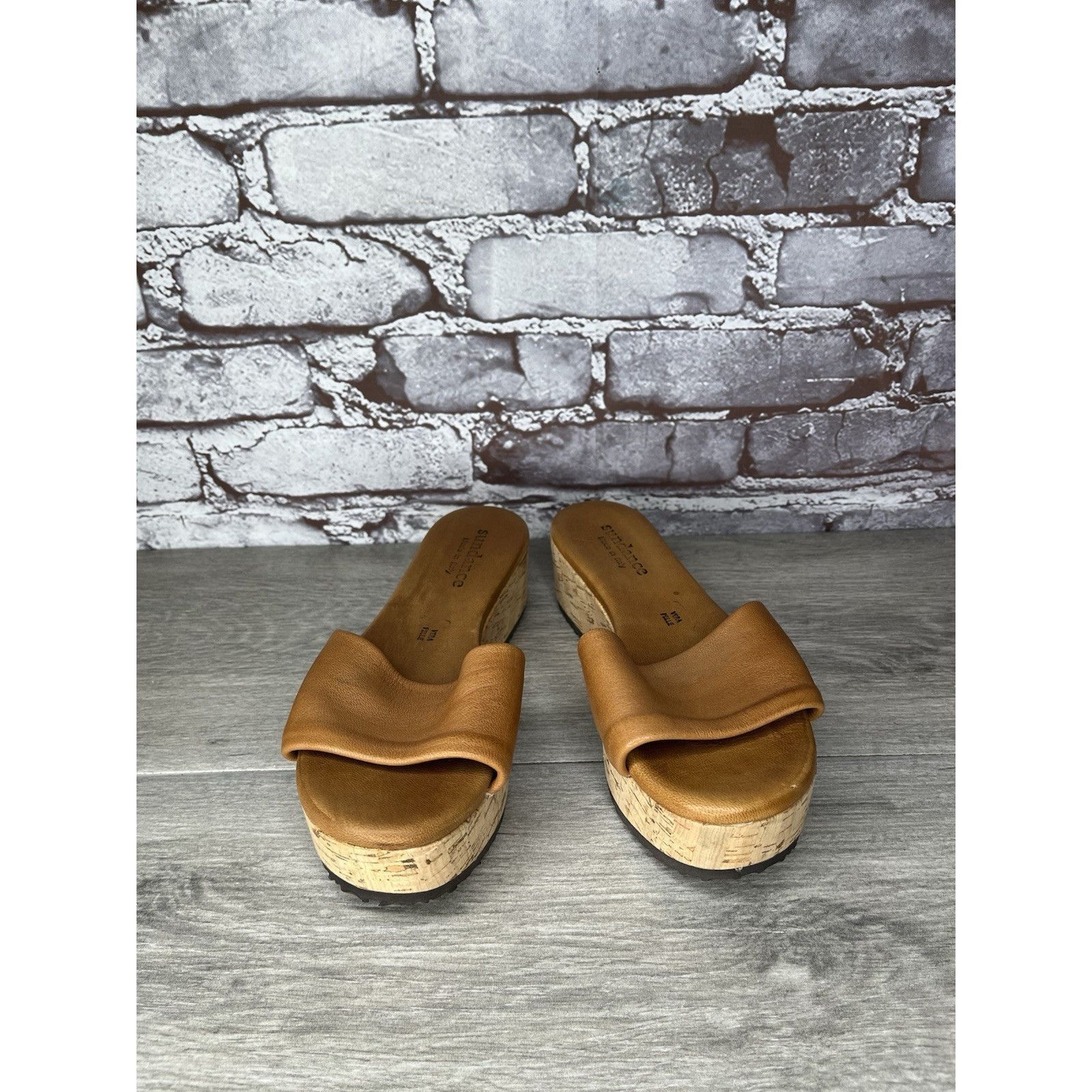 Sundae School Sundance Brown Leather Tan Wedge Cork Platform Sandals Slide Size US 6 / IT 36 - 11 Thumbnail