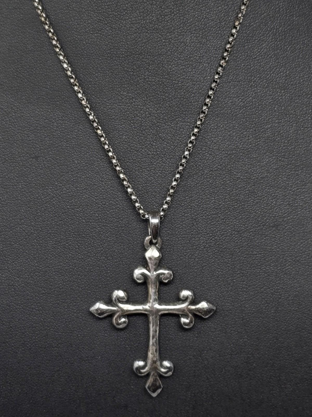 Other Retired James Avery Fleur De Lis Cross 2" Pendant 18" Chain Size ONE SIZE - 2 Thumbnail