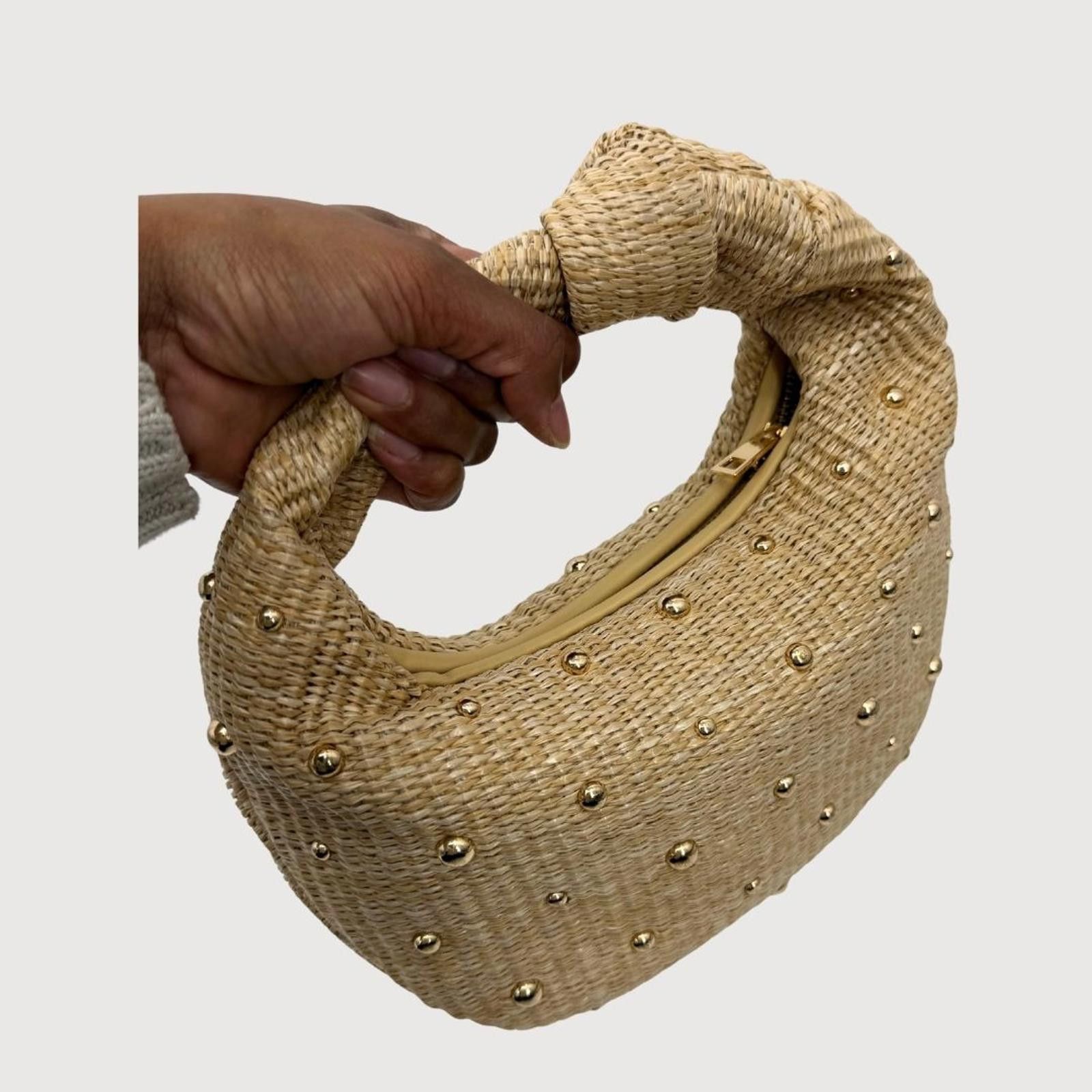 Other Urban Expressions Raffia Top Knot Bag Studded straw bag NWOT Size ONE SIZE - 3 Thumbnail