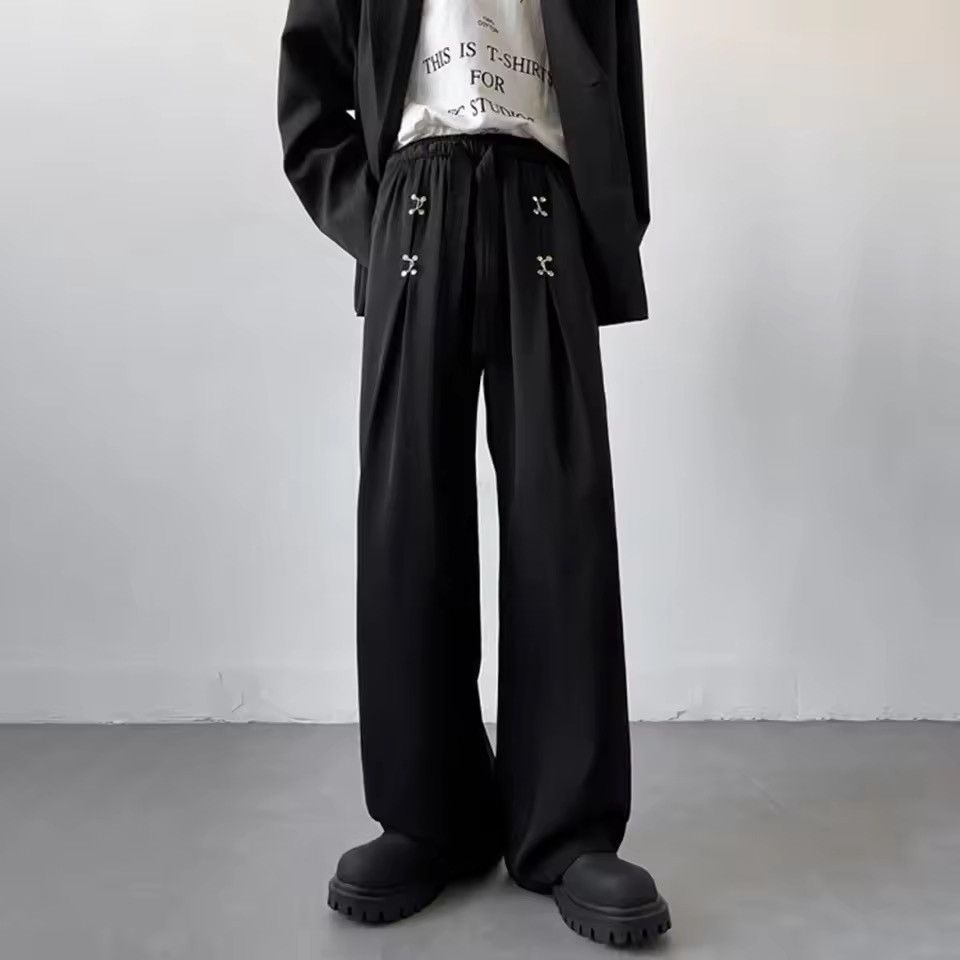 Japanese Brand Black Wide-Leg Pants – Drawstring Waist with Cross Detailing Size US 28 / EU 44 - 8 Thumbnail