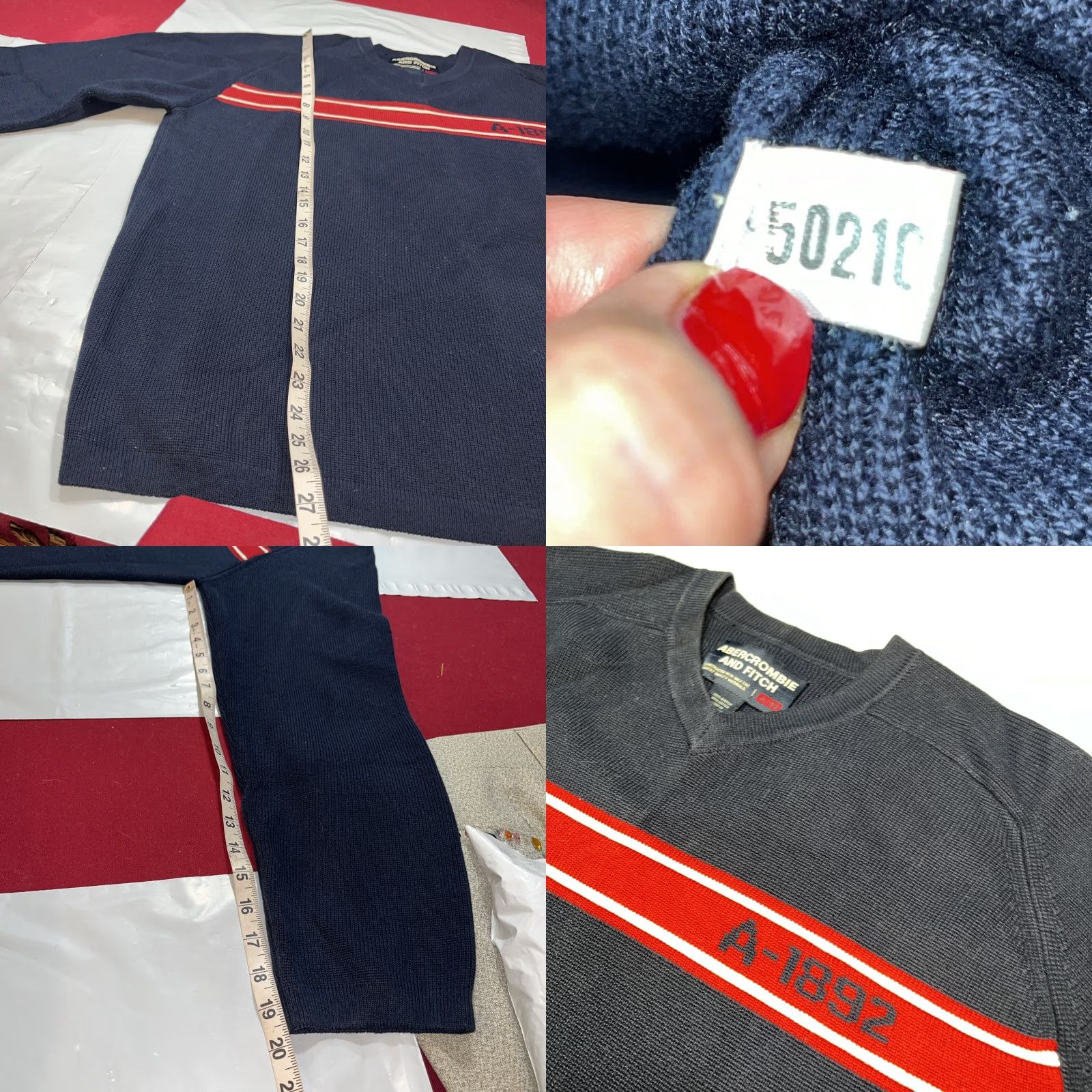 Abercrombie & Fitch VINTAGE Abercrombie & Fitch BLUE Sweater Red A-1892 STRIPE ACROSS chest Preppy Men XL Knit Pullover V-Neck 90s Size US XL / EU 56 / 4 - 9 Thumbnail