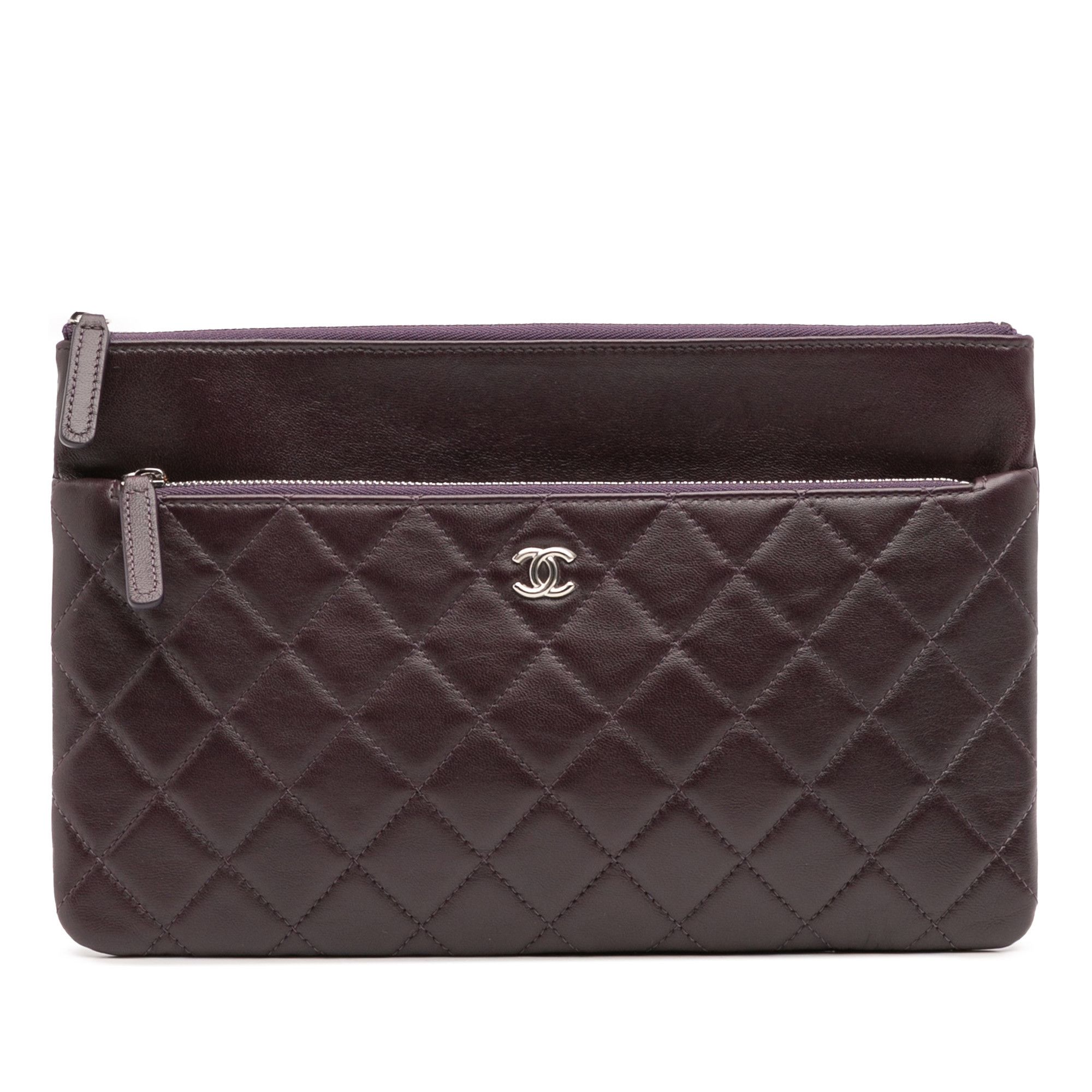 Chanel CC Quilted Lambskin Double Zip Clutch