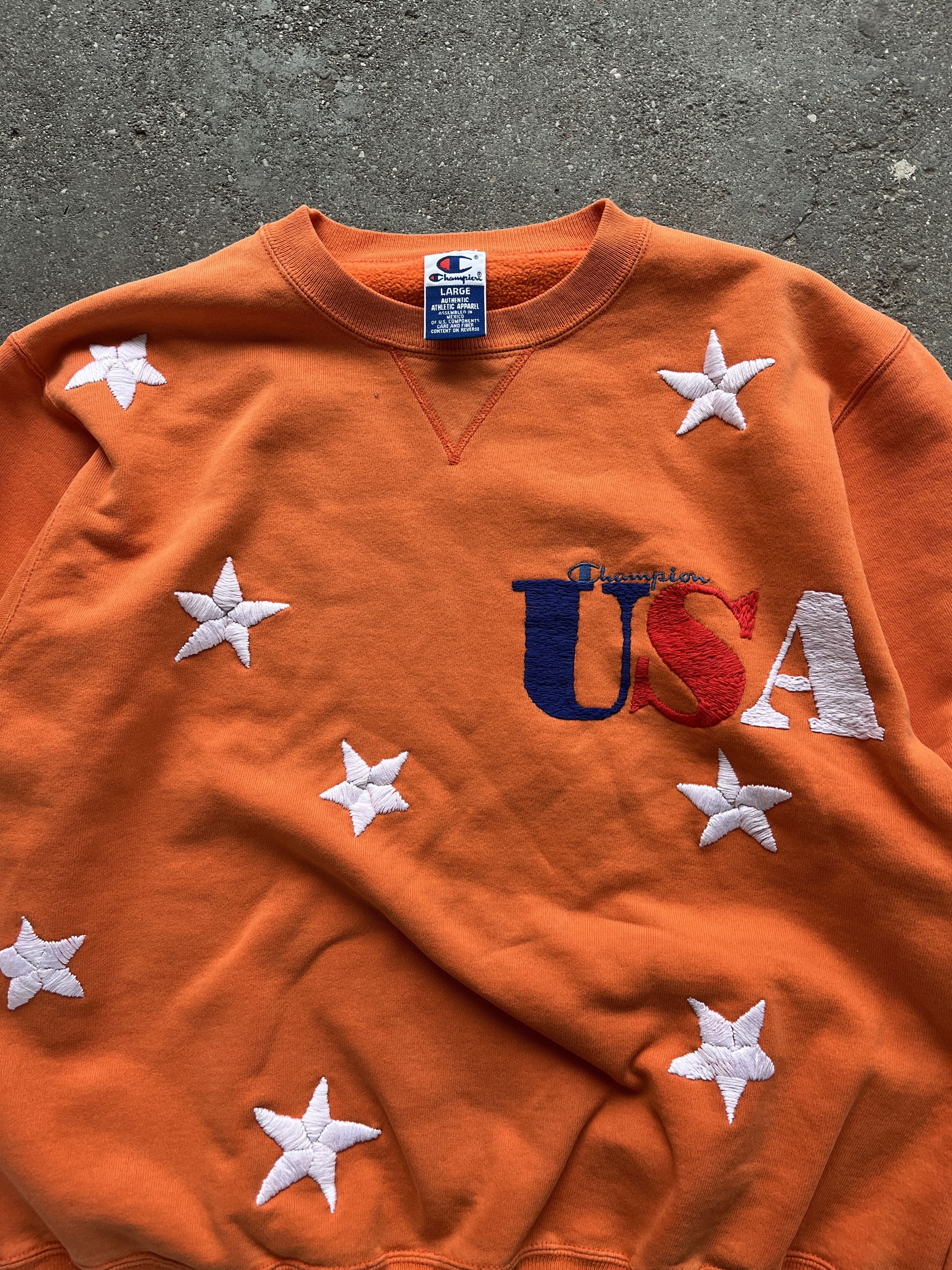 Champion Champion orange USA stars custom crewneck Size US L / EU 52-54 / 3 - 2 Thumbnail