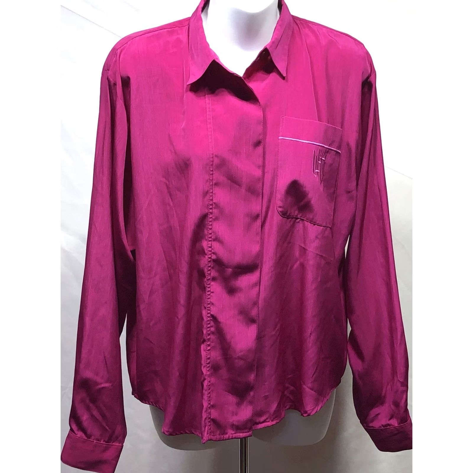 Vintage VINTAGE Fortina Silky Top Blouse 12 Purple Magenta ButtonUp LongSleeve Career Size XL / US 12-14 / IT 48-50 - 6 Thumbnail