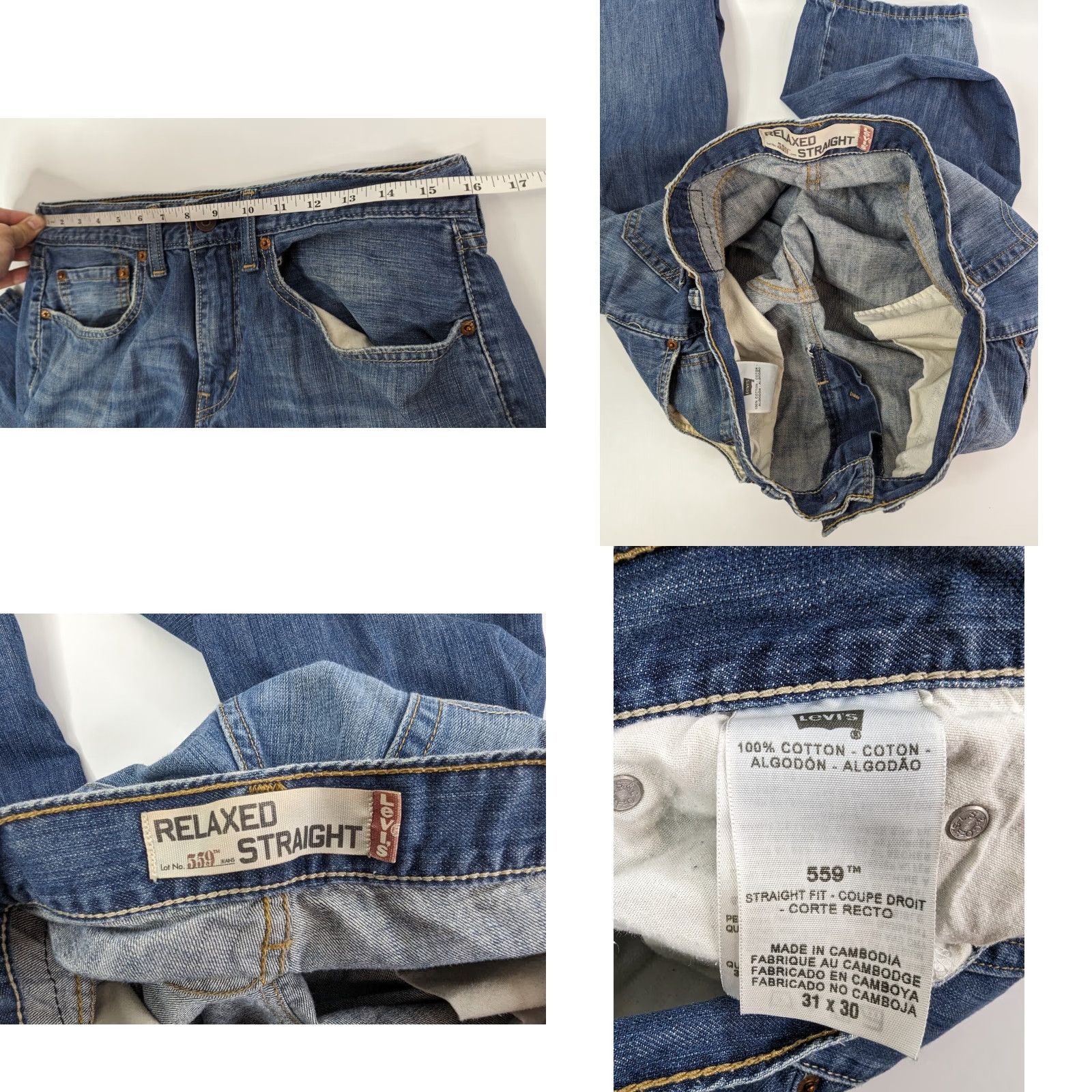 Levi's Levis 559 Jeans Mens 31x30 Relaxed Straight Fit Blue Baggy Whiskered Y2K Size US 31 - 8 Thumbnail