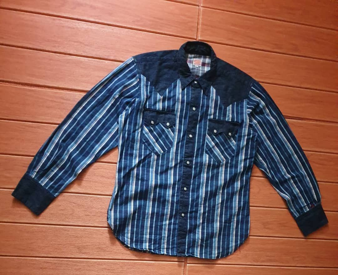 Sugar Cane 💥Sugarcane checkered blue selvedge retro western shirt Size US L / EU 52-54 / 3 - 9 Thumbnail