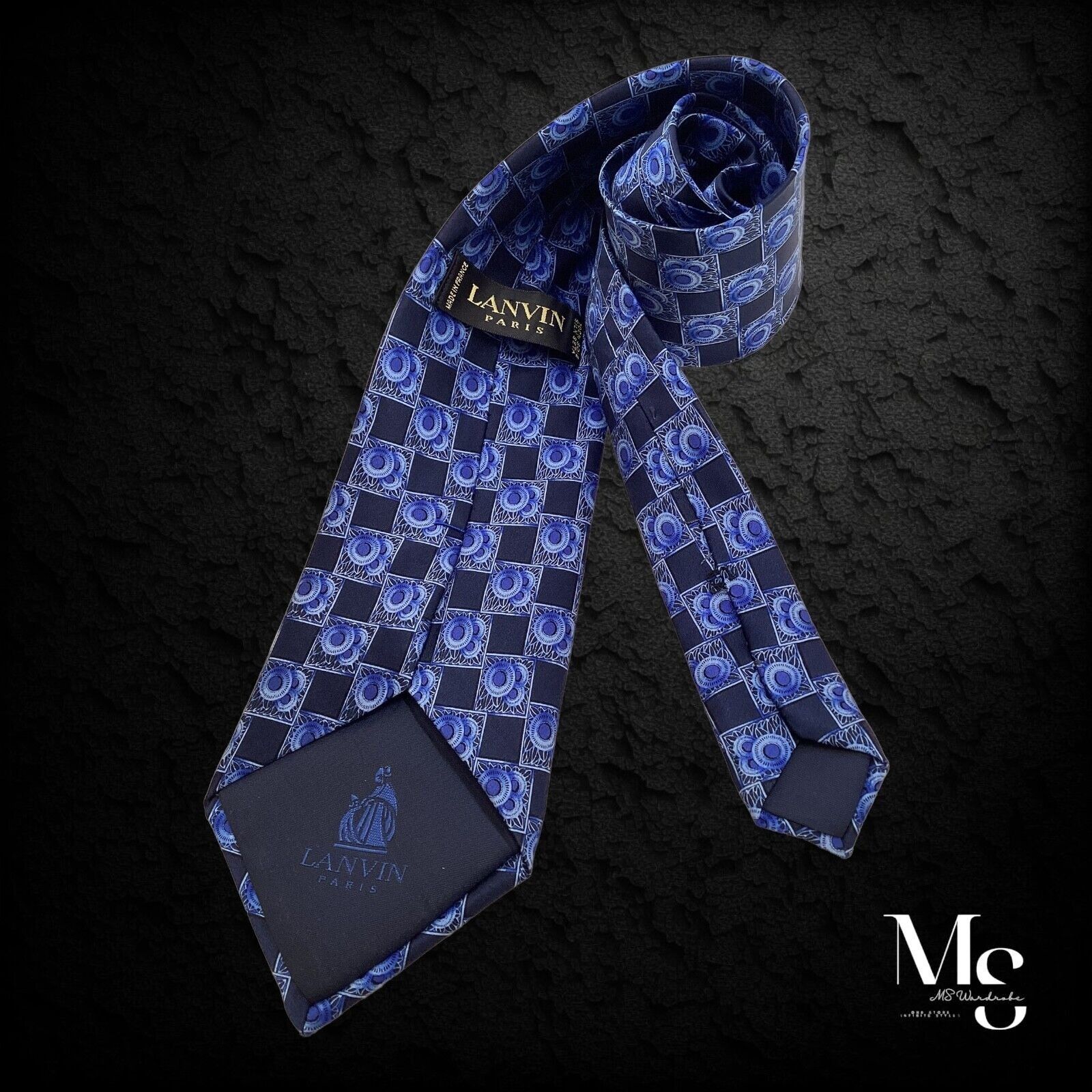 Lanvin LANVIN PARIS Blue Medallion Luxury Silk Tie Made In France W Size ONE SIZE - 2 Thumbnail