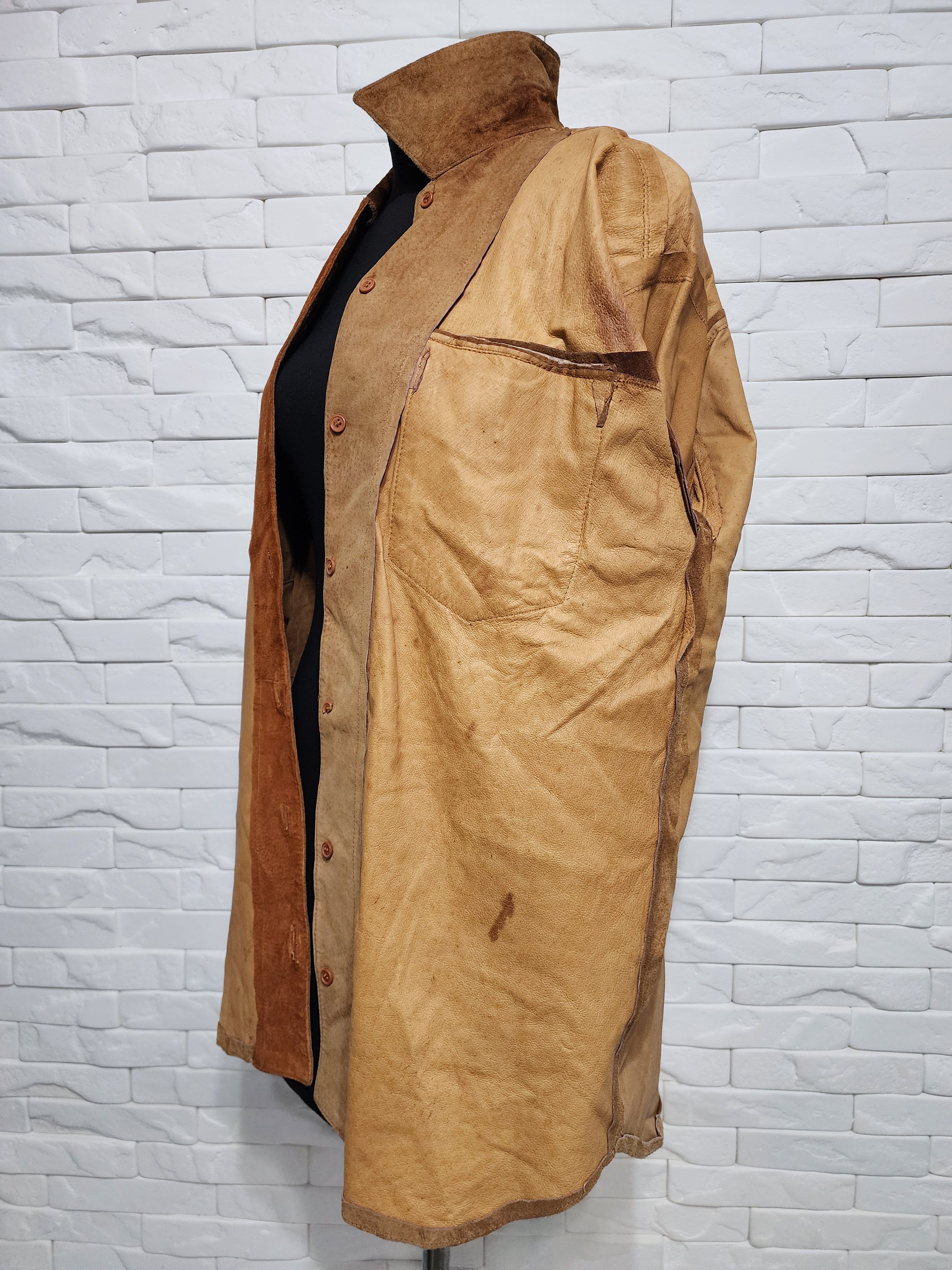 Genuine Leather Men's leather shirt with plastic buttons. Size US L / EU 52-54 / 3 - 9 Thumbnail