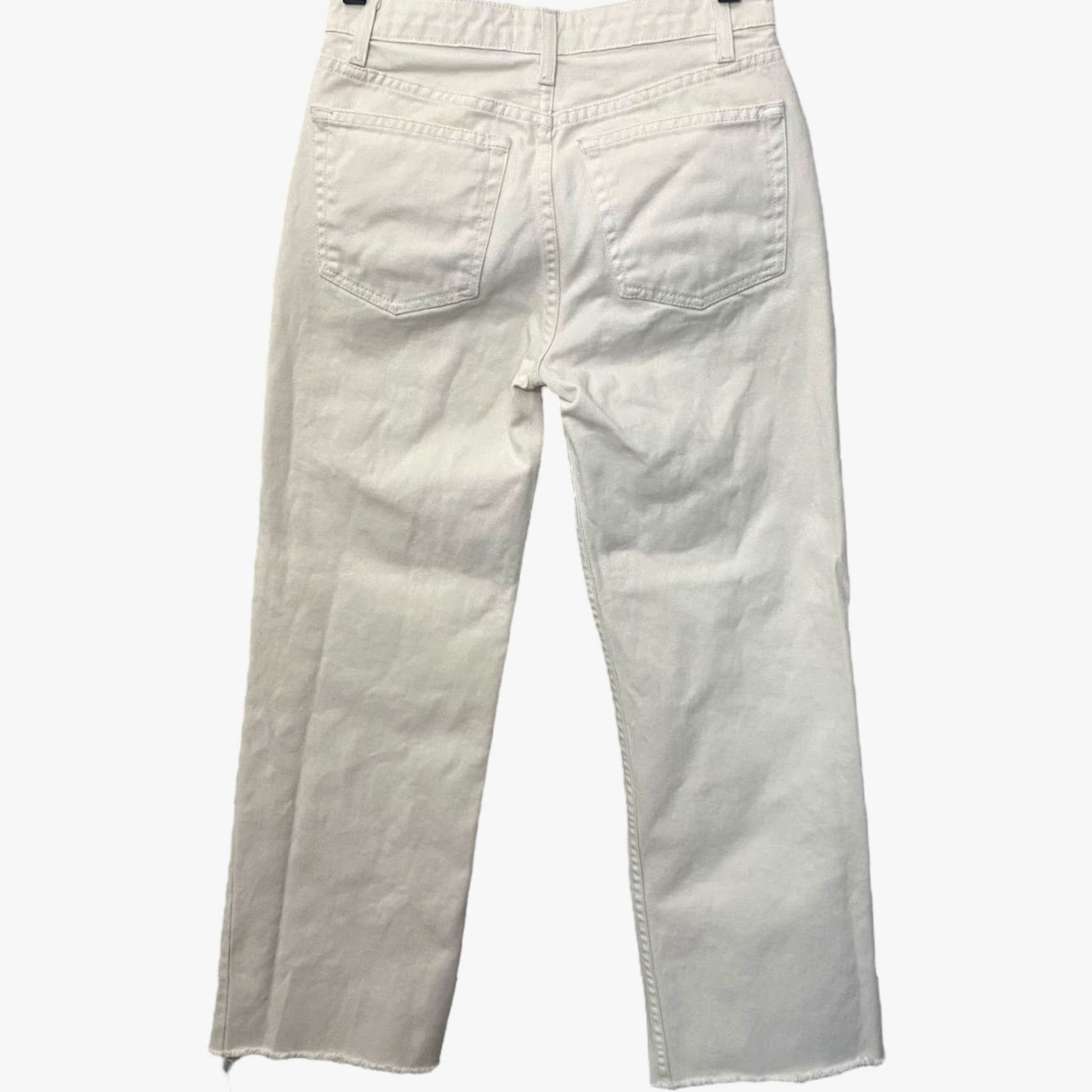 Reformation VINTAGE Reformation Fawcett Straight-Leg Denim Jeans Womens 25 High-Rise Raw-Hem Ivory Cotton Retro Size 42" / US 20 - 4 Thumbnail