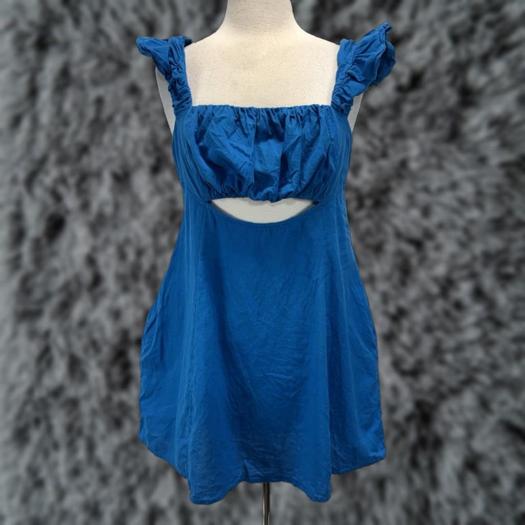 Free People FREE PEOPLE Mini Dress Women's Medium Blue Cutout Linen Sleeveless Casual Size M / US 6-8 / IT 42-44 - 1 Thumbnail