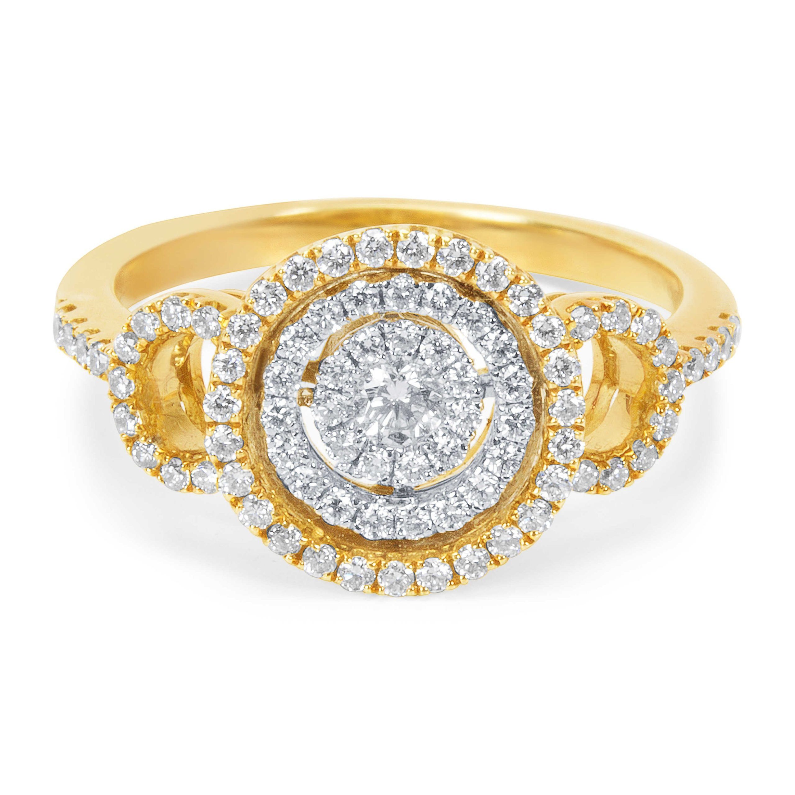 image of Tiffany Co Double Halo Cluster Diamond Ring In 18K Two Tone Gold (0.54 Ctw), Women's