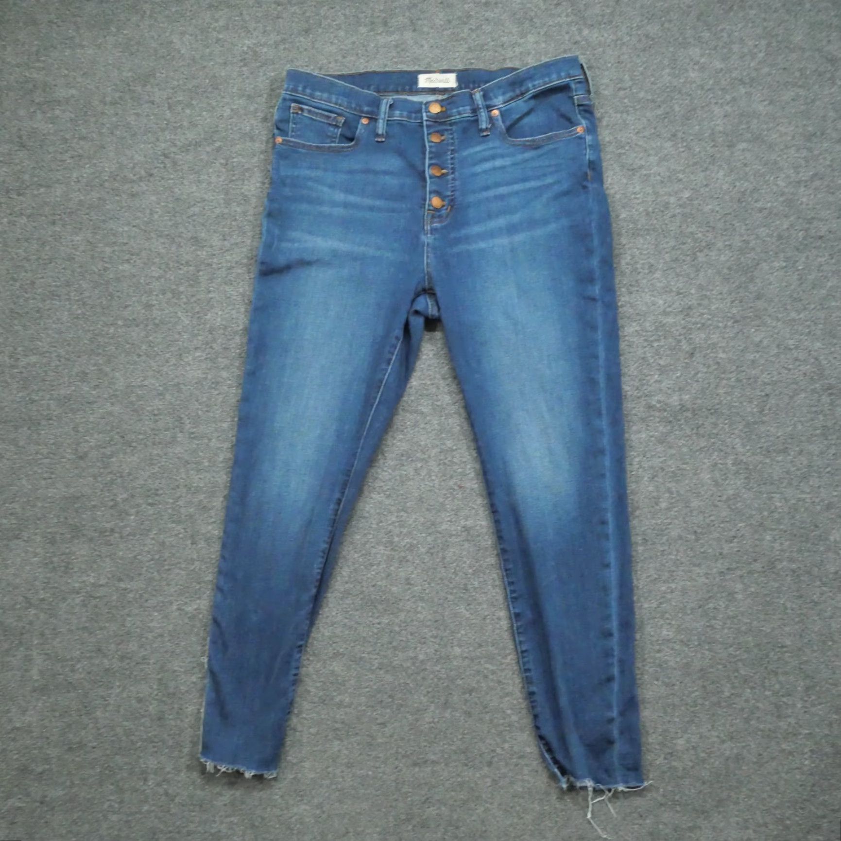 Madewell Madewell Jeans Womens 32 Blue Mid Rise Skinny Button Fly Stretch Raw Hem Crop Size 24" / US 00 / IT 34 - 2 Thumbnail