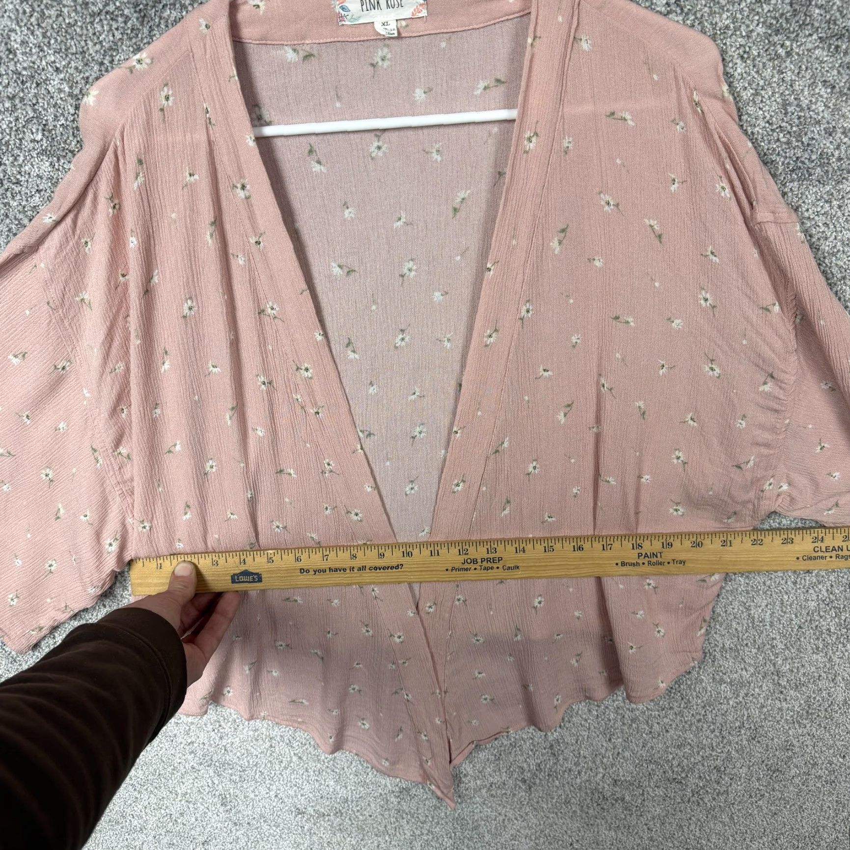 Vintage Pink Rose Blouse XL Floral Kimono Sleeve Relaxed Boho Lightweight Semi-Sheer Pink Rose Blouse Womens XL Casual Summer Size XL / US 12-14 / IT 48-50 - 5 Thumbnail