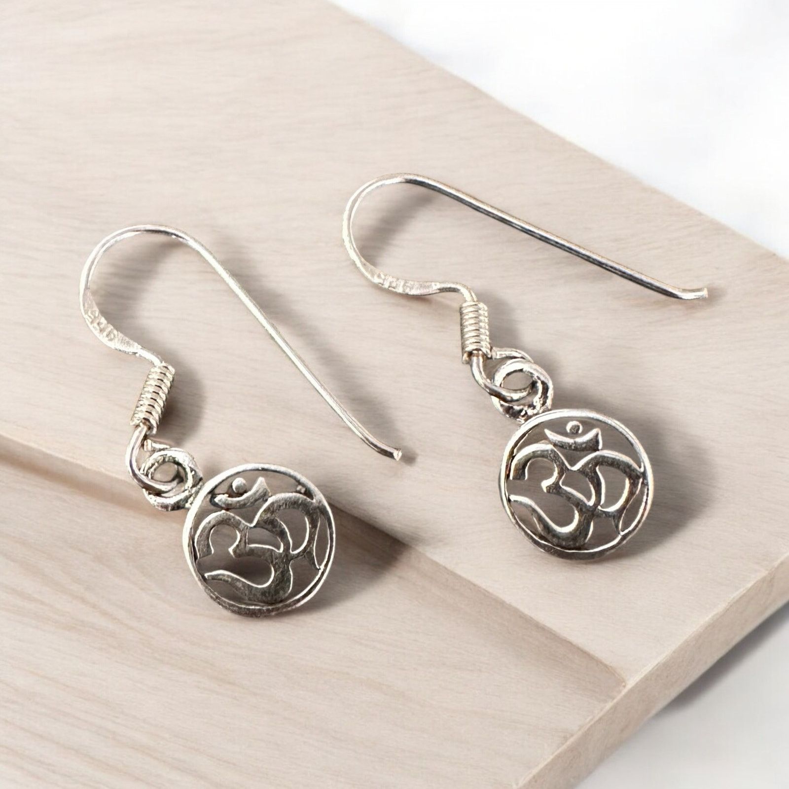 The Unbranded Brand Sterling Silver Om Drop Earrings, Om Dangle Earrings Size ONE SIZE - 4 Thumbnail