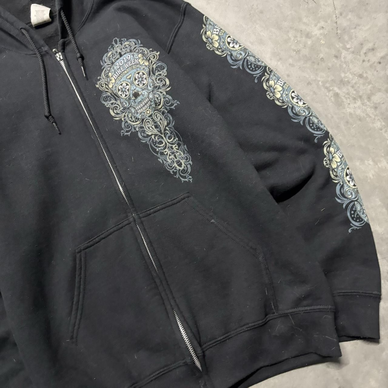 Japanese Brand × Vintage Crazy Vintage Y2K/2000s Grunge Bike Week Day Of The Dead Biker Graphic Zip Up Hoodie! Size US S / EU 44-46 / 1 - 5 Thumbnail