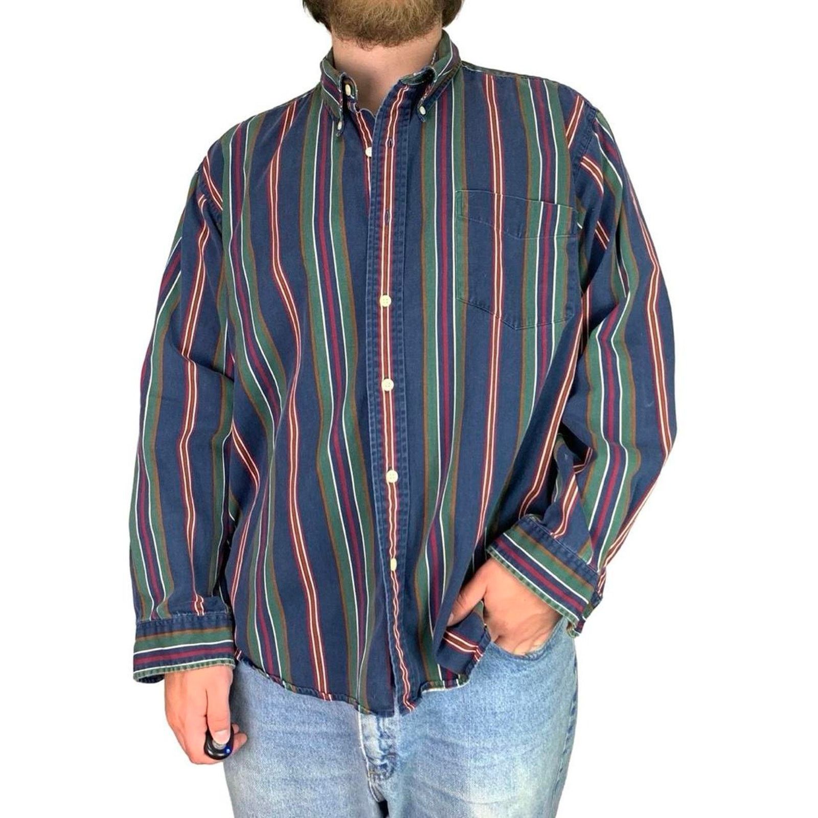 John Ashford × Vintage Vintage 90s John Ashford Striped Retro Button Up Shirt Size US XL / EU 56 / 4 - 1 Thumbnail