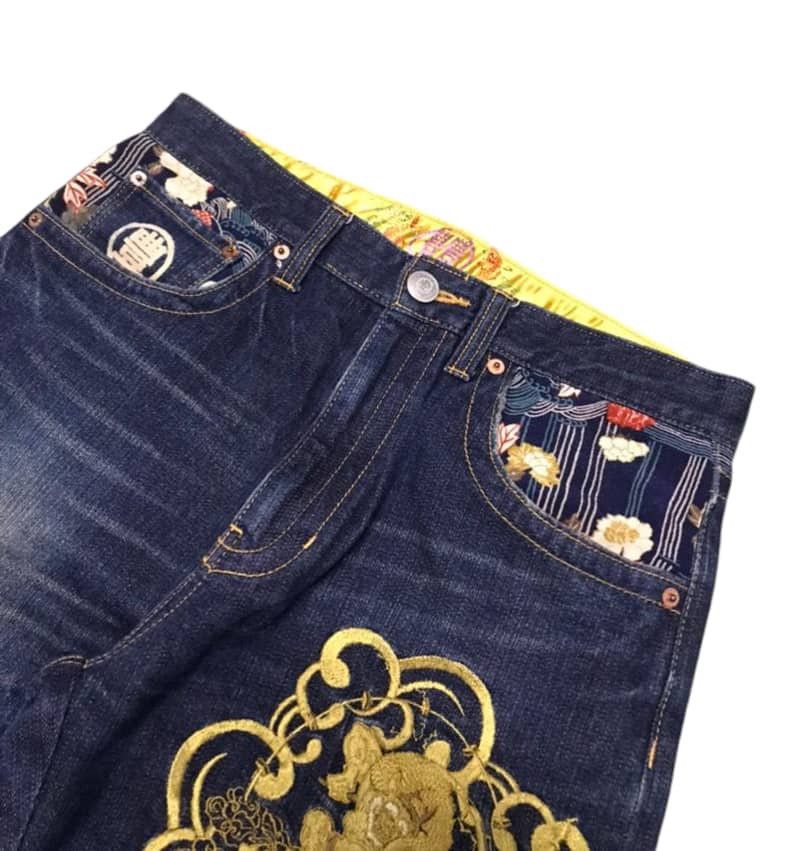 Japanese Brand Crazy🔥🔥 Japanese Motive Sukajan Gold Evil Embroidery Jeans Size US 32 / EU 48 - 4 Thumbnail