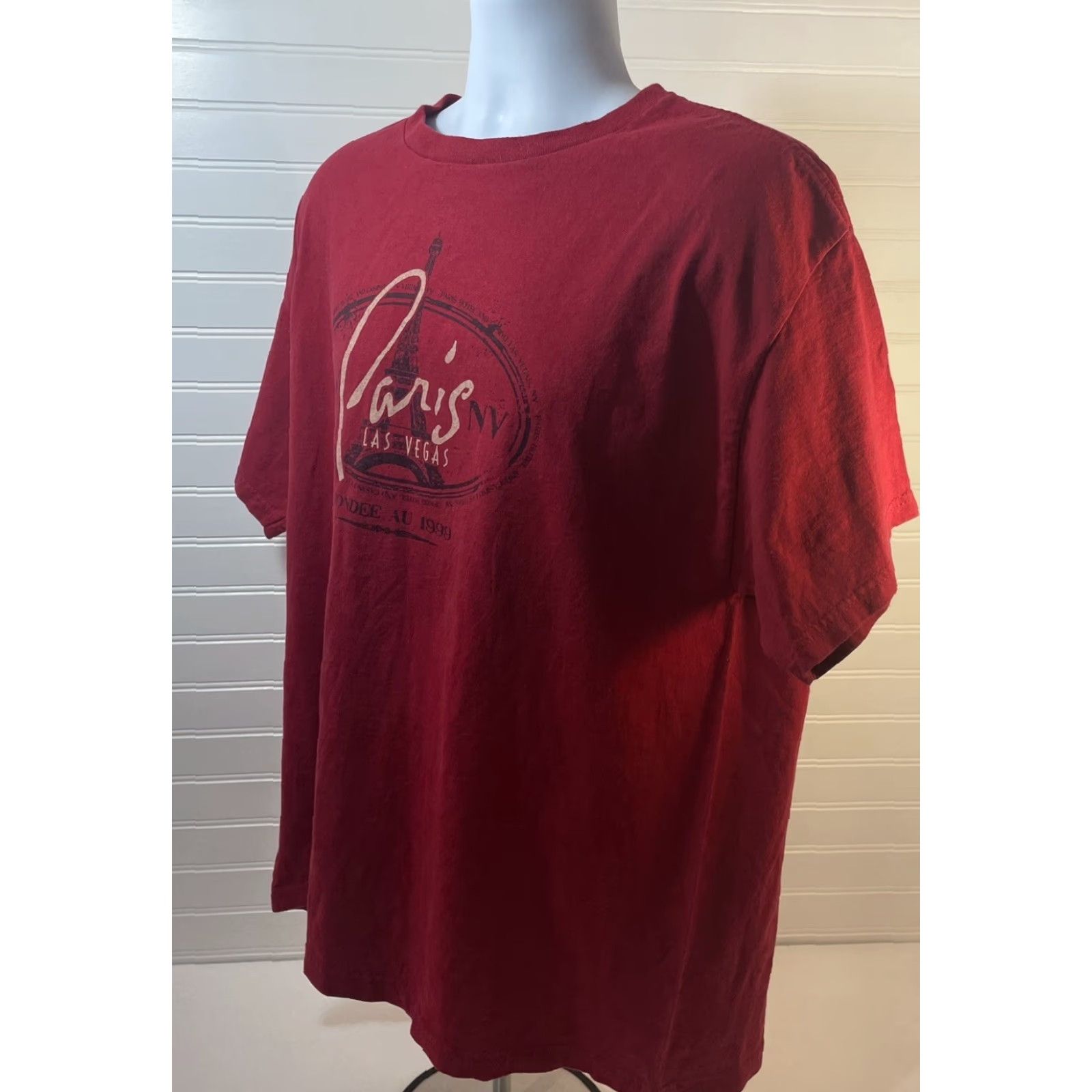 Vintage Paris Las Vegas Shirt Men Large Red Crew Neck Eiffel Tower Casino Logo Graphic Print T-Shirt Size L Size US L / EU 52-54 / 3 - 3 Thumbnail