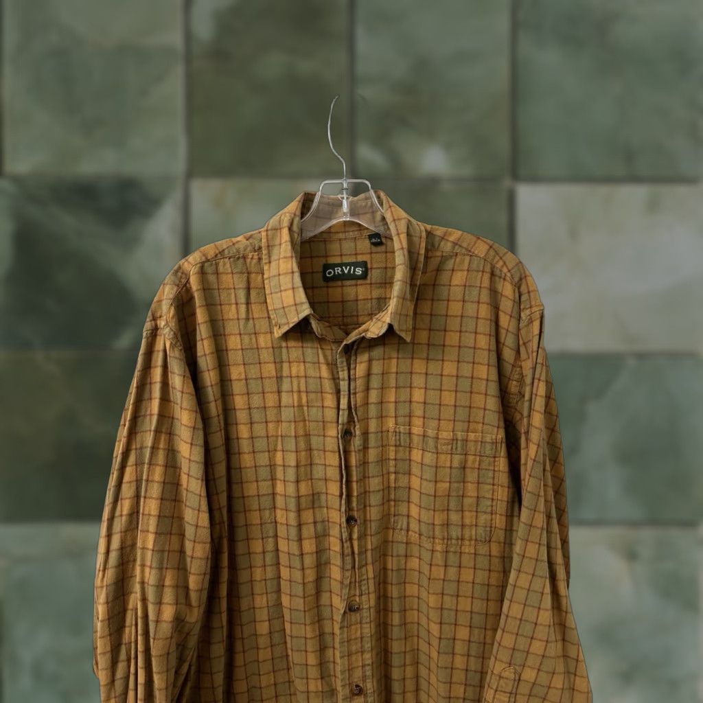 Orvis Orvis Shirt Mens XL Yellow Brown Plaid Wool Cotton Flannel Button Down L/S Size US XL / EU 56 / 4 - 1 Thumbnail
