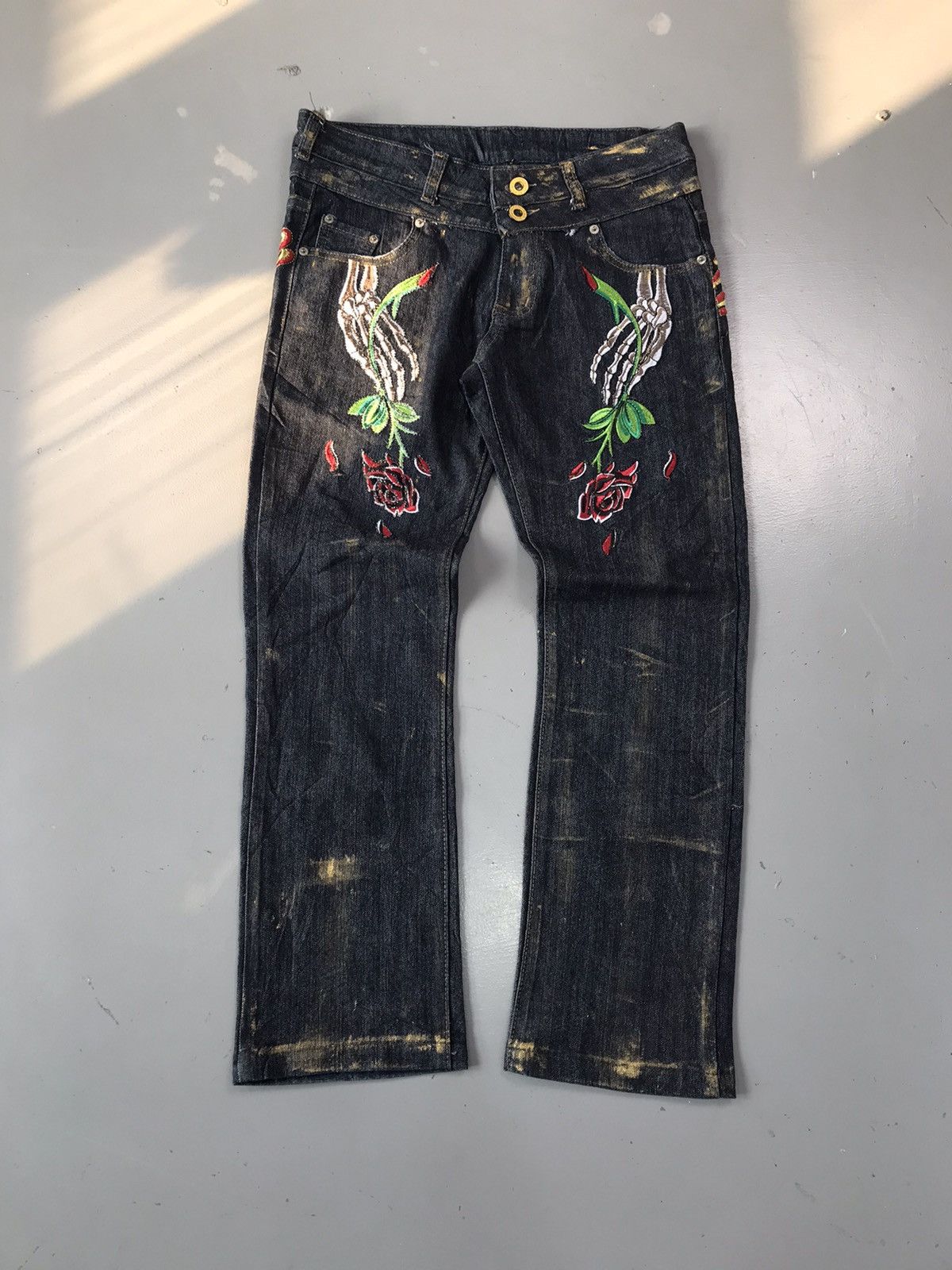 Christian Audigier × Ed Hardy × Vintage Vintage Christian Audigier skull 💀 embroidered denim Size 32" / US 10 / IT 46 - 2 Thumbnail