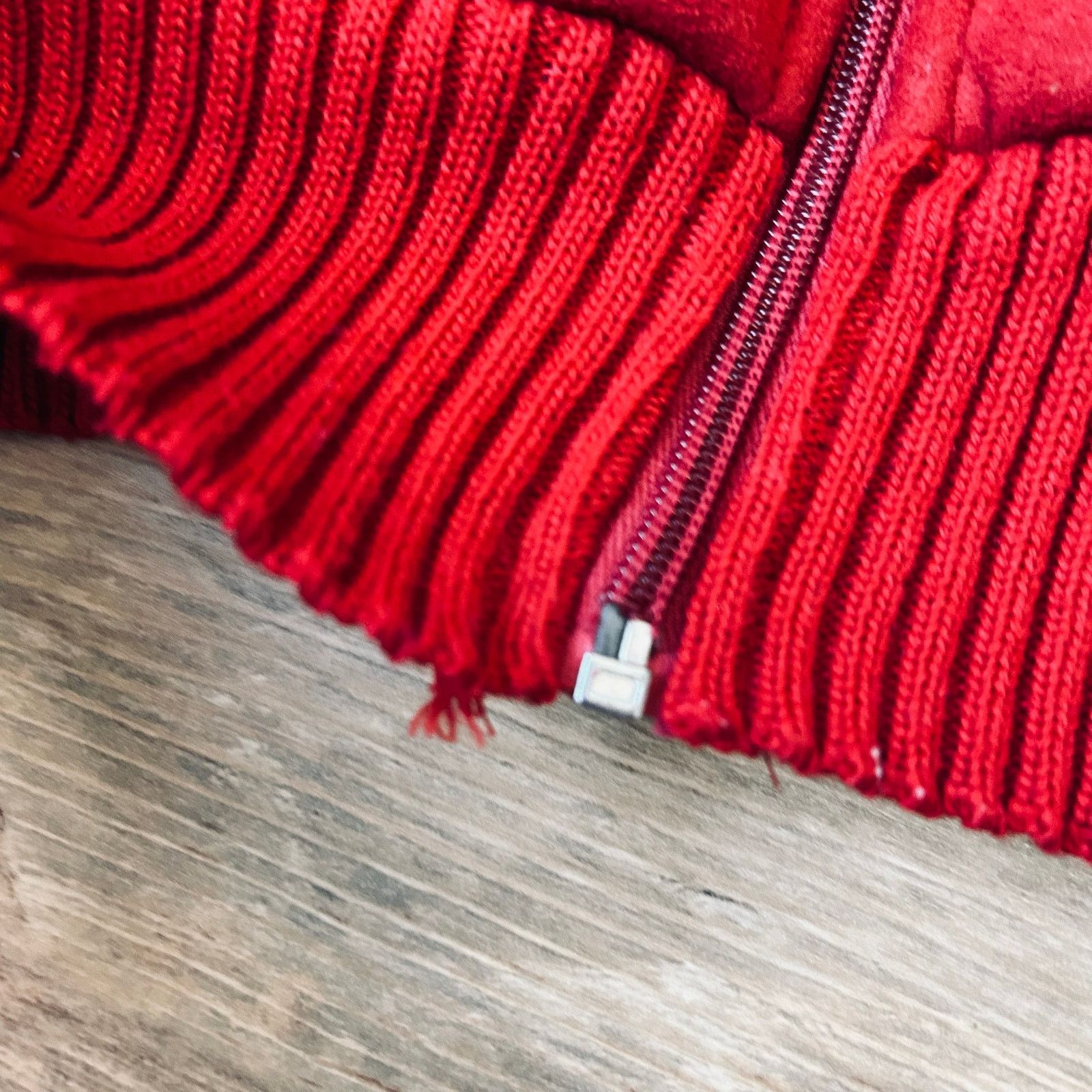 Vintage Y2K Cherry Red Faux Suede Leather Jacket Hood Knit Vintage Size L / US 10 / IT 46 - 11 Thumbnail