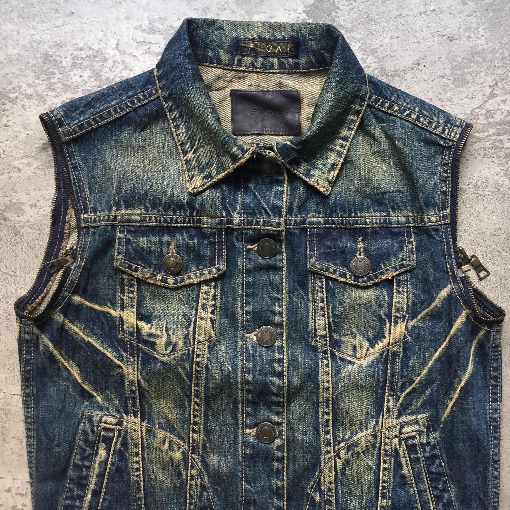 GOSTAR DE FUGA Fuga Mud Wash Faded Denim And Leather Vest Jacket Size US M / EU 48-50 / 2 - 2 Thumbnail