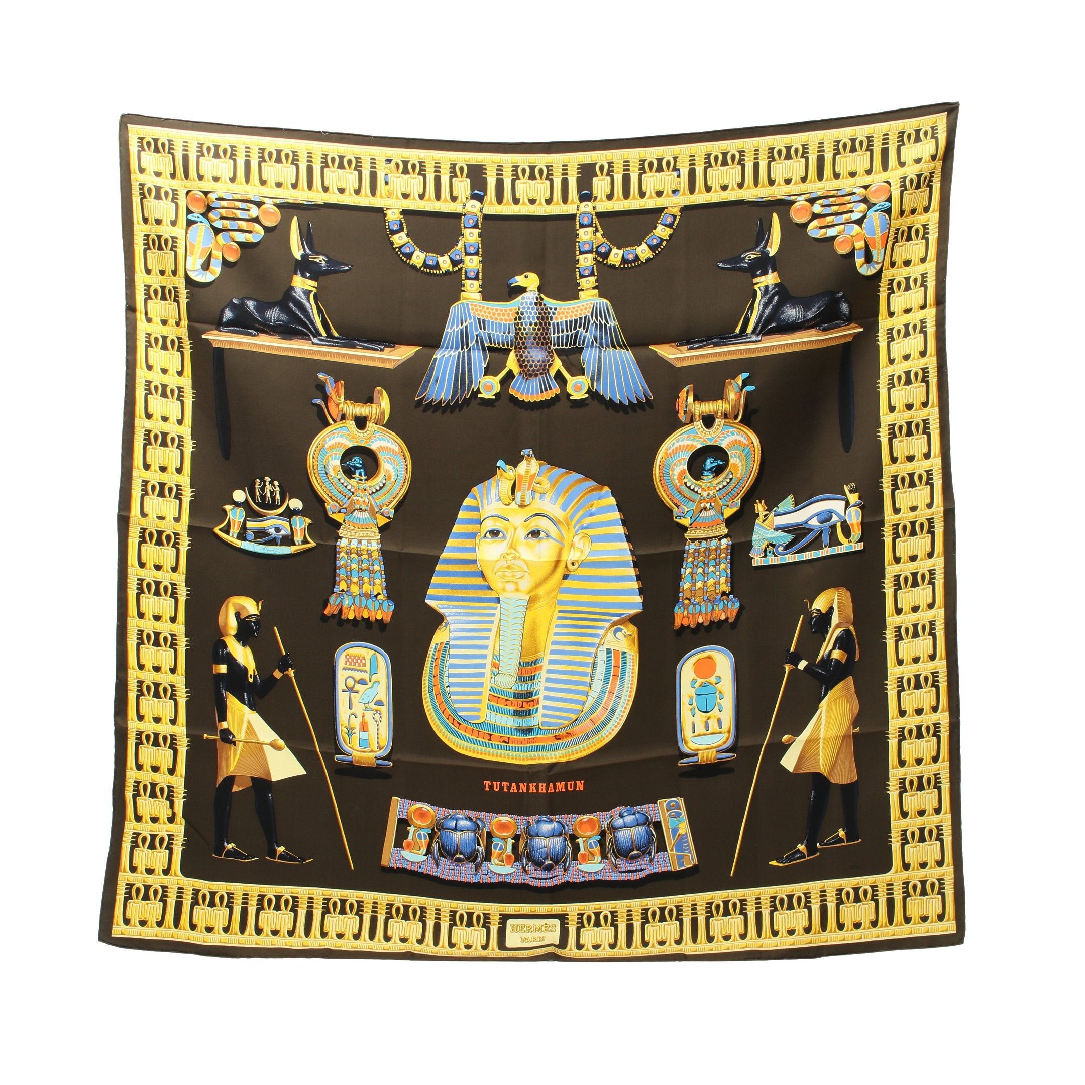 Hermes Hermes Carres 90 Tutankhamun Scarf Silk Gray Brown Multicolor Size ONE SIZE - 1 Thumbnail