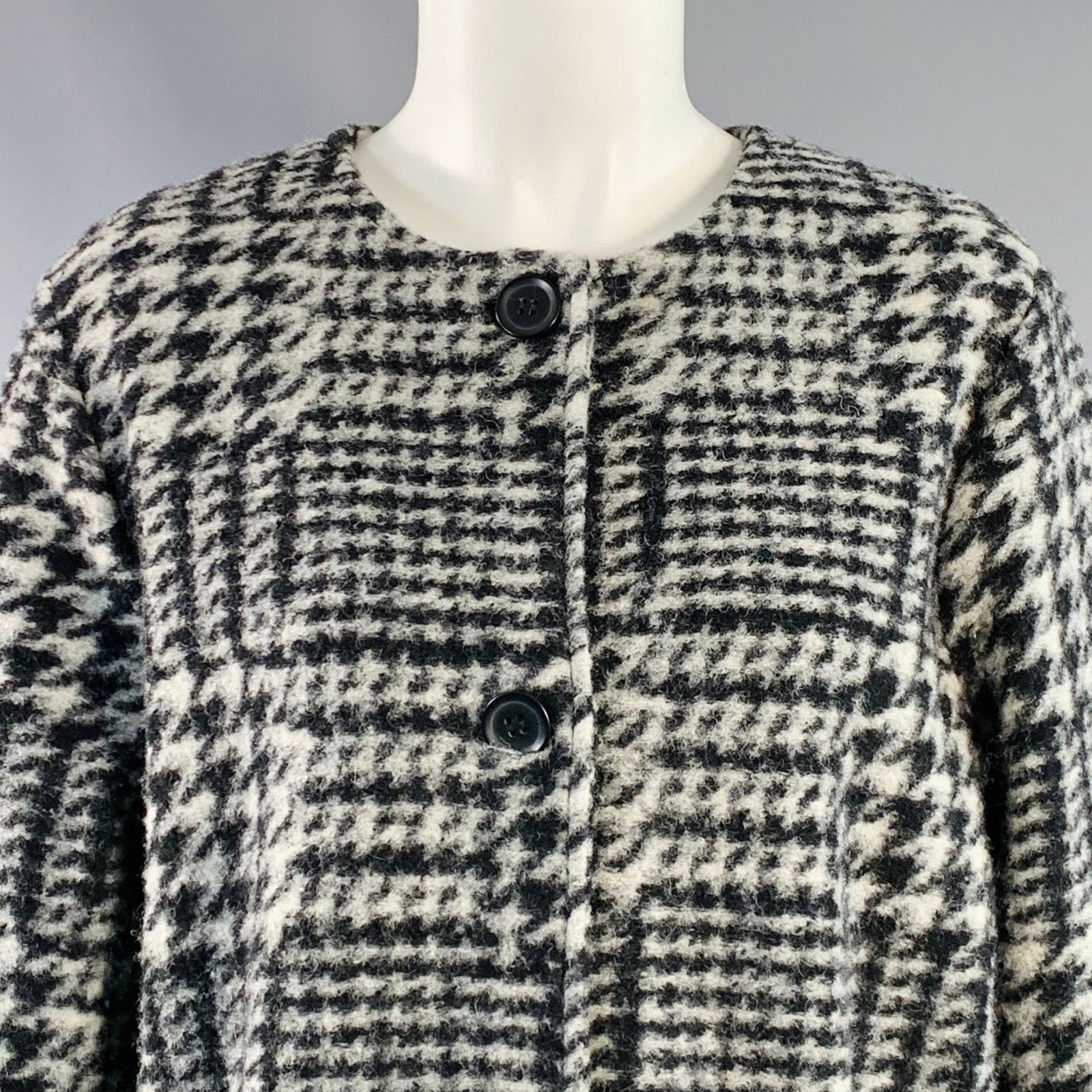 Nanette Lepore Size M Grey Black Wool Blend Houndstooth Collarless Coat Size M / US 6-8 / IT 42-44 - 2 Thumbnail