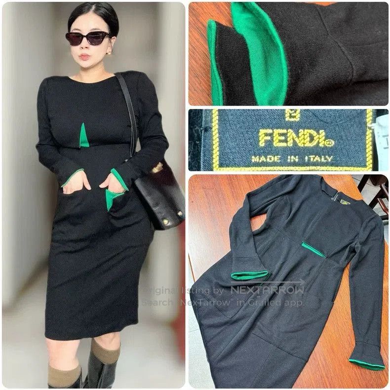 Hermes Black Green Wool Knit Dress. Size US 38 / EU 54 - 1 Thumbnail