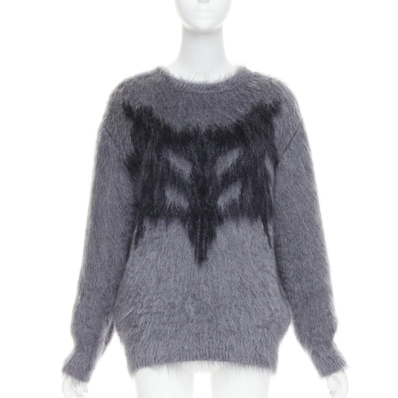 Dior CHRISTIAN DIOR grey mohair silk black graphic fluffy long sleeve sweater FR36 S Size S / US 4 / IT 40 - 1 Thumbnail
