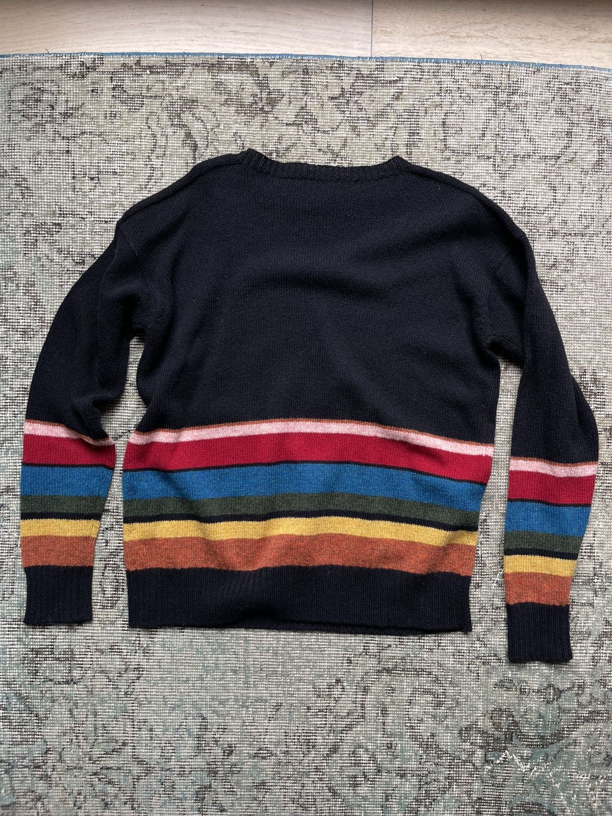 Prada Prada 2018 Black Oversized Sweater With Colourful Stripes Size US L / EU 52-54 / 3 - 9 Thumbnail