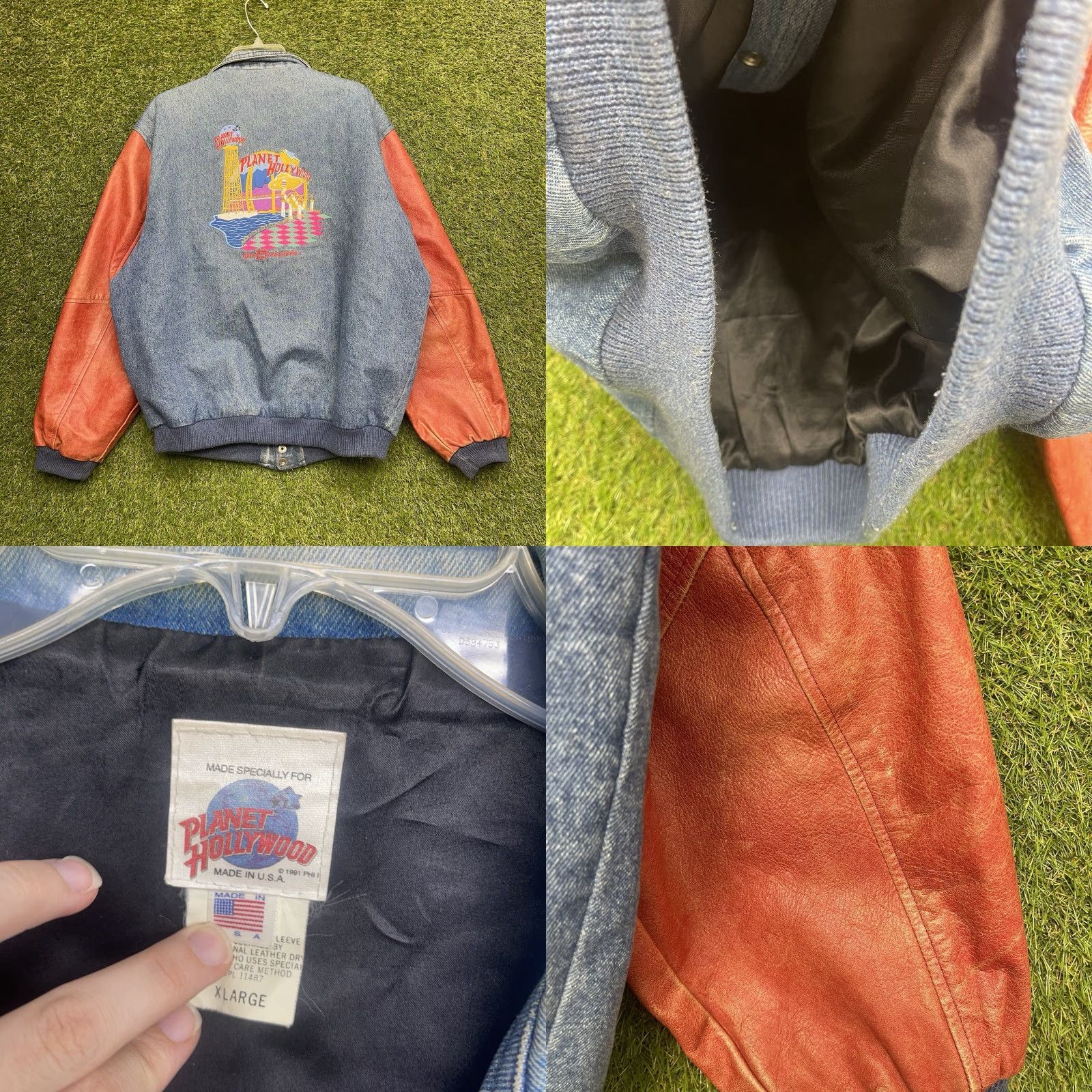 Planet Hollywood Planet Hollywood Jacket Mens XL Denim Leather USA Blue 90s Disney Punk Grunge Varsity Jacket Kid? Size US XL / EU 56 / 4 - 8 Thumbnail