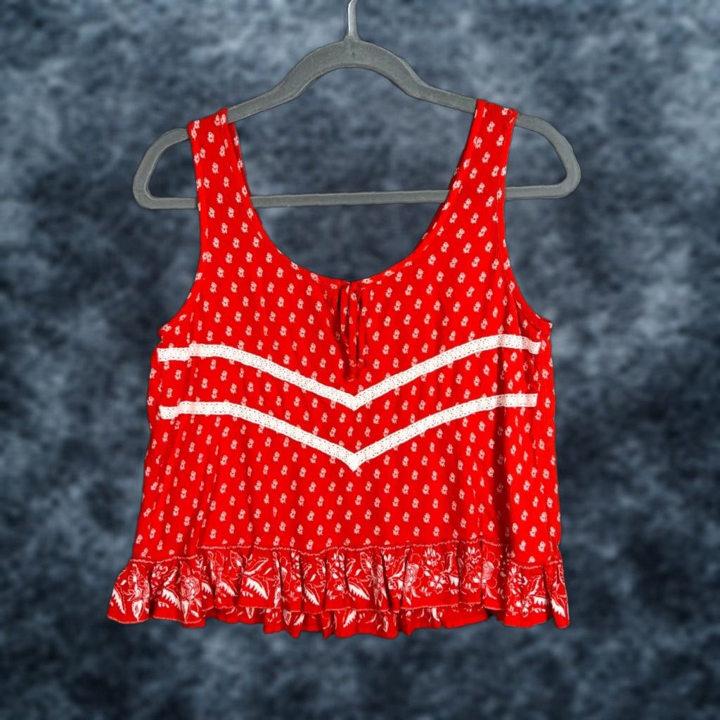 Vintage VINTAGE Patrons Of Peace Women's Sleeveless Floral Top Size Medium Red Rayon Bohemian Spring Summer Size M / US 6-8 / IT 42-44 - 1 Thumbnail