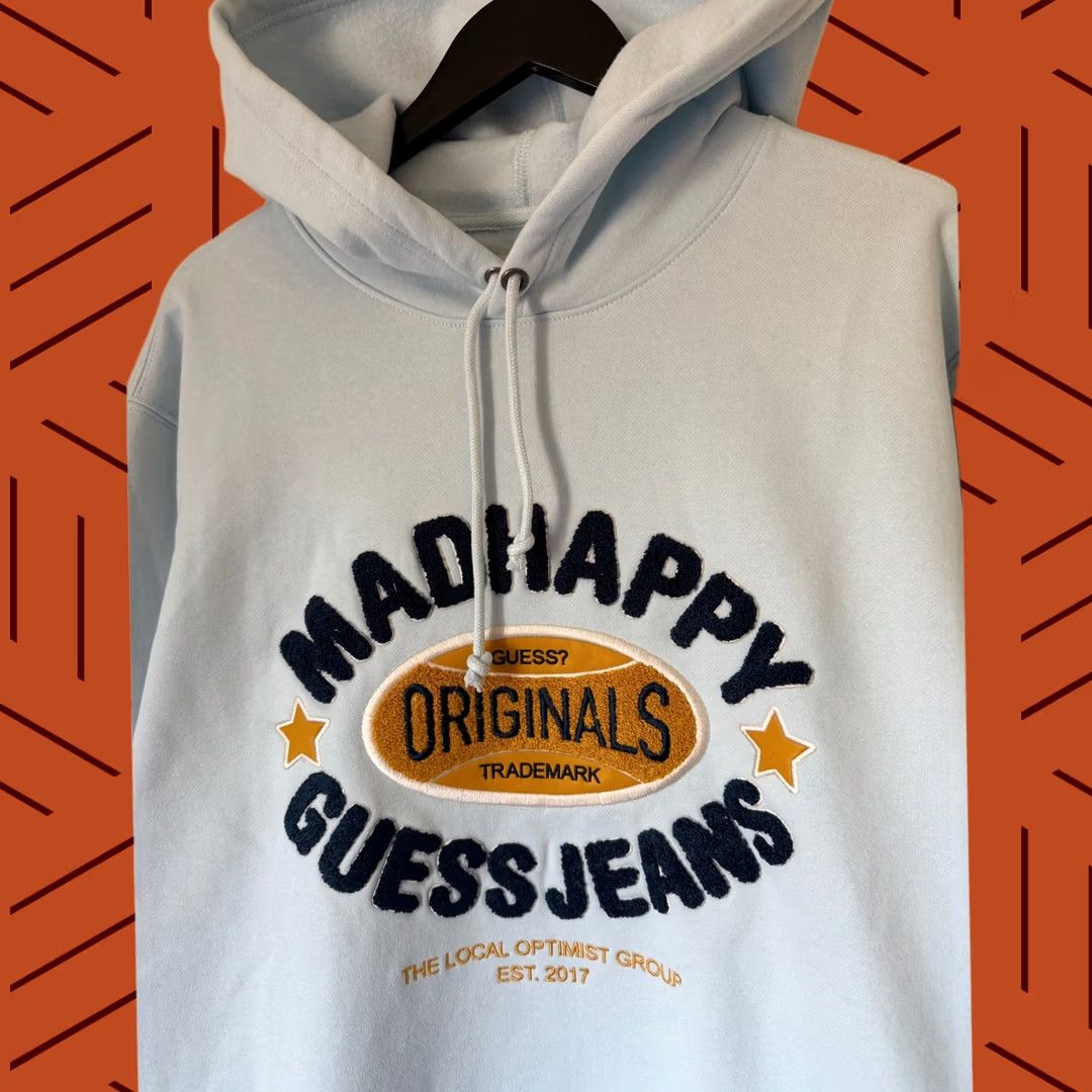 Madhappy X Guess Originals Hoodie Adult Large Blue New Drawcord Pullover, Men's