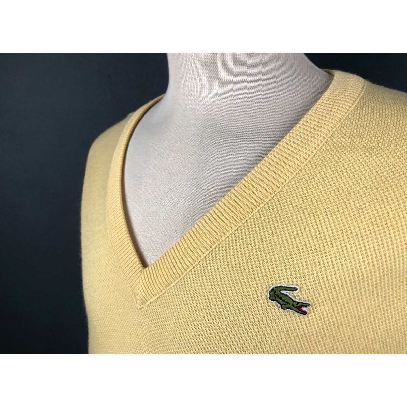 Vintage Lacoste Chemise Men Pullover Size 6 Yellow Wool Blend Sweater V-Neck Ribbed Logo Embroidered Knit Long Sleeve Size US S / EU 44-46 / 1 - 7 Thumbnail