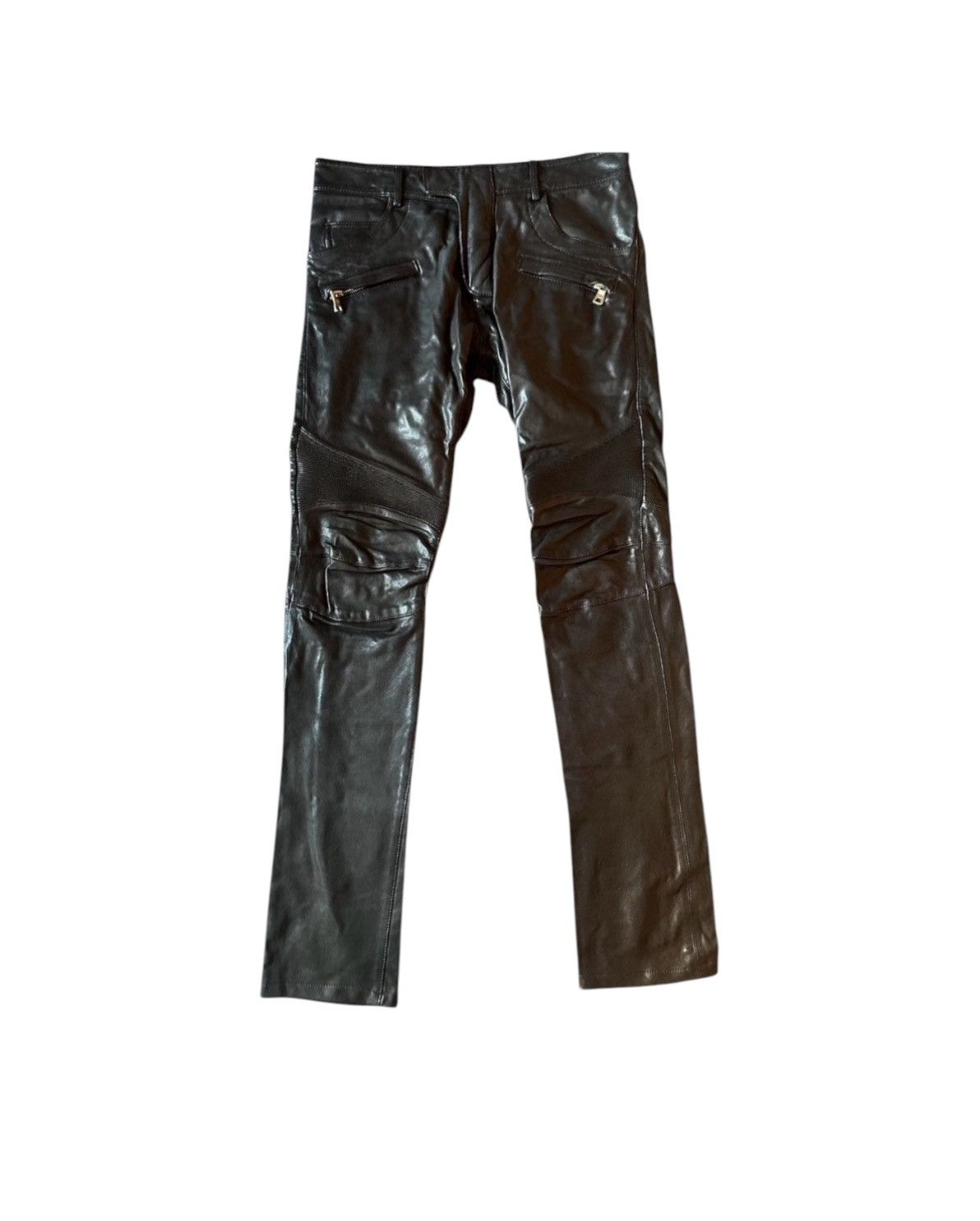 Balmain Balmain Biker Burgundy Lamb Leather Pants | Grailed