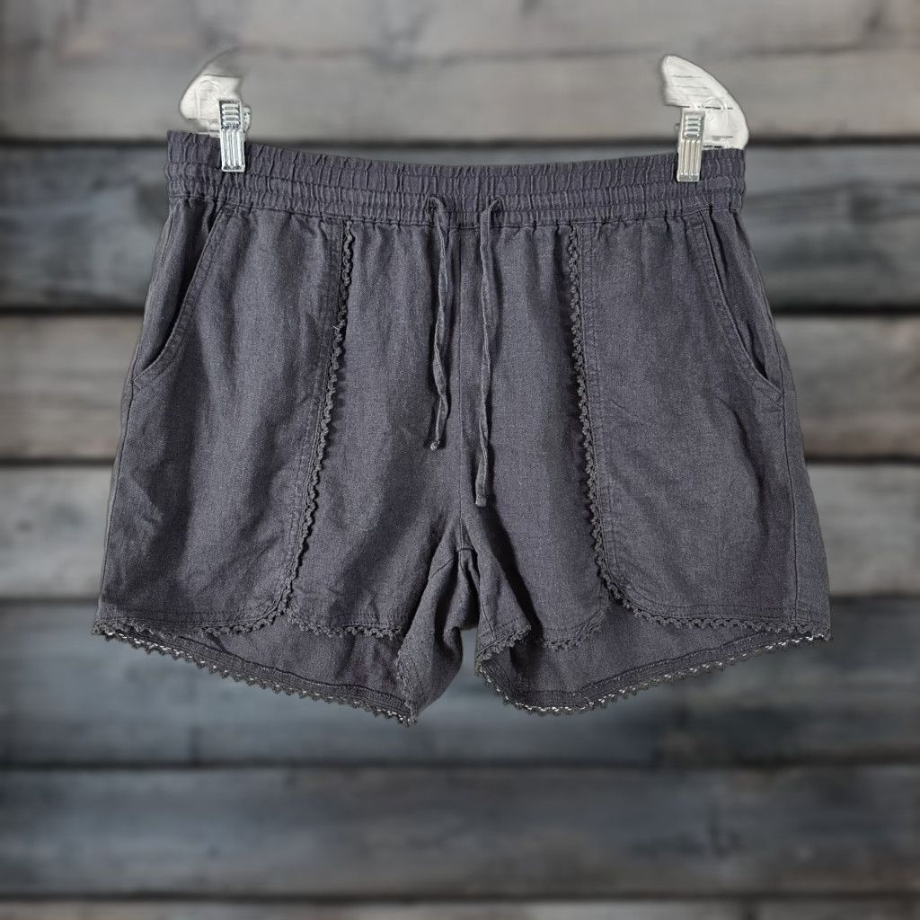 Vintage Caslon Womens Linen Shorts Sz Medium Solid Gray High Rise Pull On Size 32" / US 10 / IT 46 - 1 Thumbnail