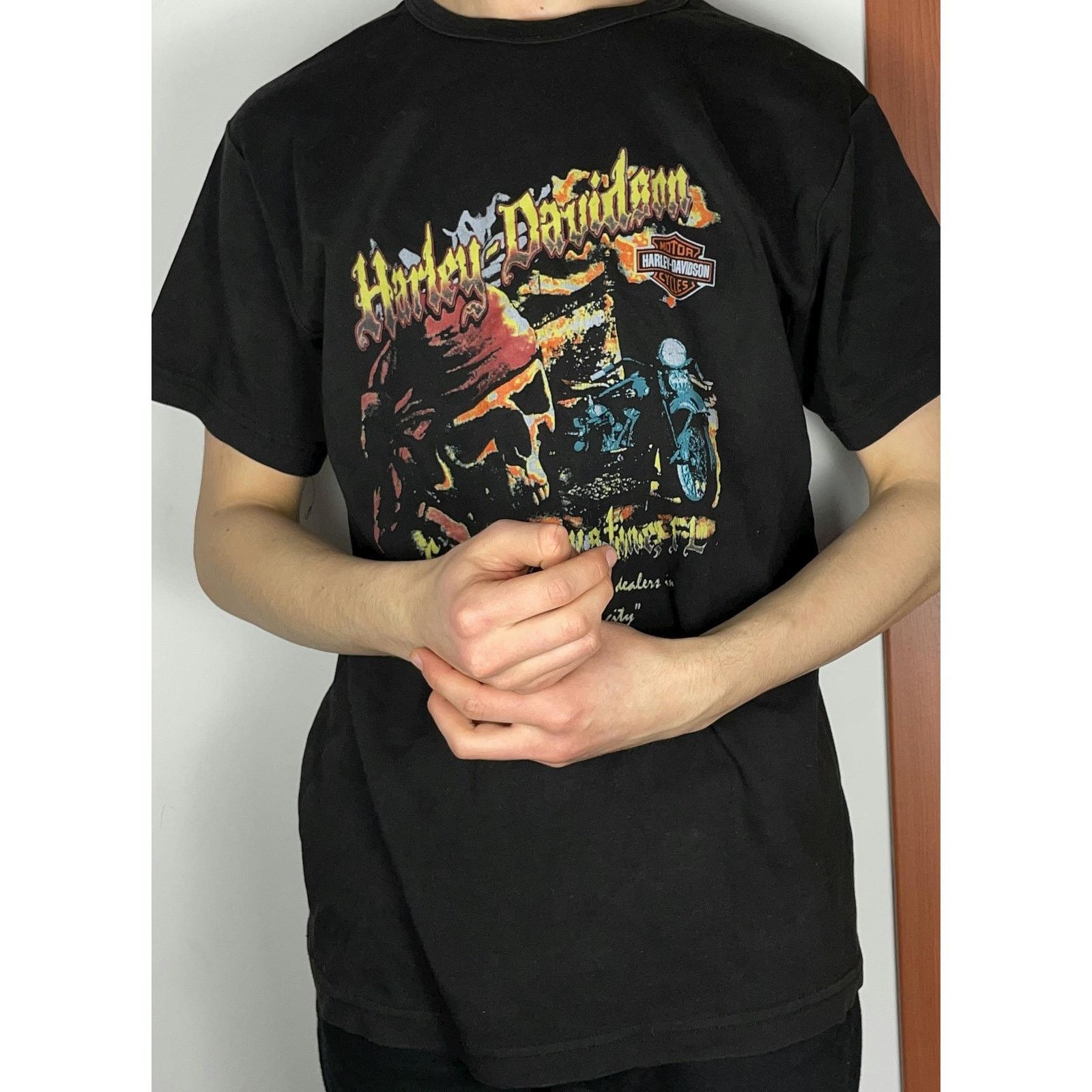 Harley Davidson × Vintage Harley Davidson Men Black Skull Bike Graphic Print T-Shirt Size US M / EU 48-50 / 2 - 2 Thumbnail