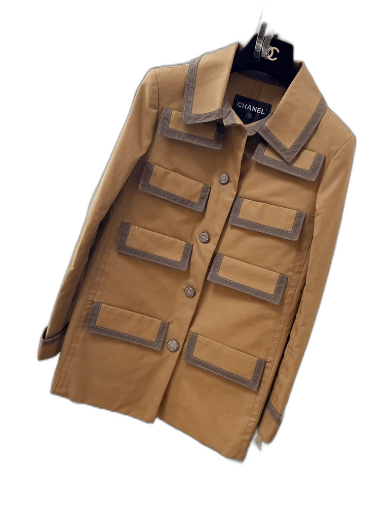 Chanel Chanel Khaki Pocket Trench Coat Outerwear Size S / US 4 / IT 40 - 1 Thumbnail