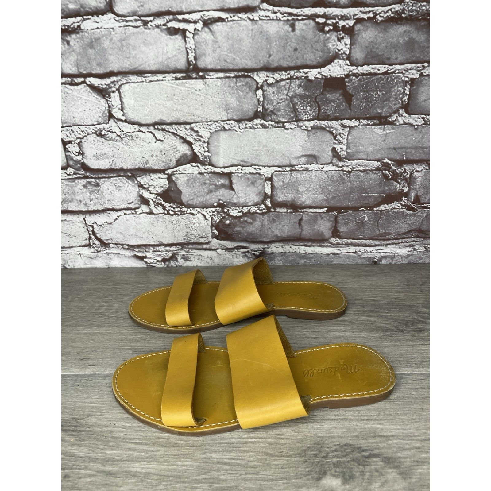 Madewell Madewell Yellow Tan Double Strap Leather Flat Sandals Women’ Size US 7.5 / IT 37.5 - 15 Thumbnail