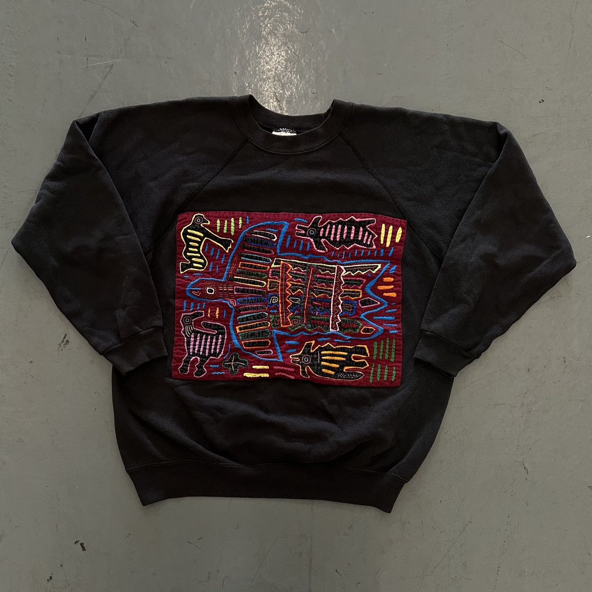 vintage Hanes Made in USA sweatshirt with hand-stitched mola