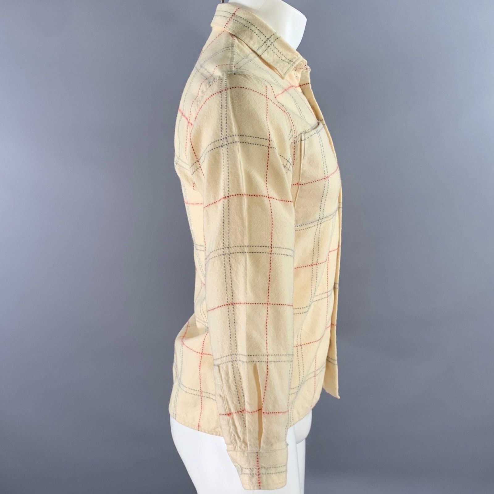 Other GREENCLUB S Cream Red Grey Plaid Wool Long Sleeve Shirt Size US S / EU 44-46 / 1 - 3 Thumbnail