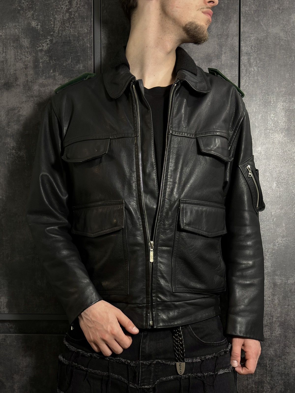 Vintage Crazy Vintage 90s Polizei Leather Aviator Jacket Vetements Size US L / EU 52-54 / 3 - 9 Thumbnail