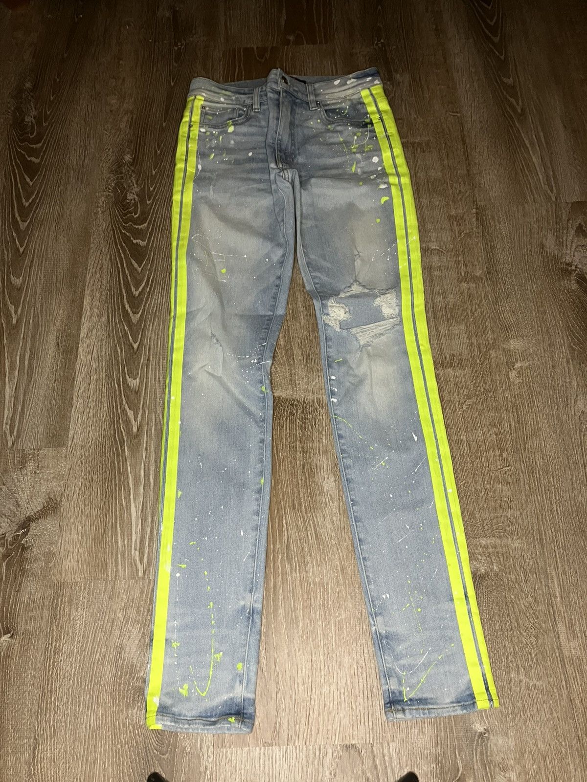 Amiri Blue Jeans Neon Striped