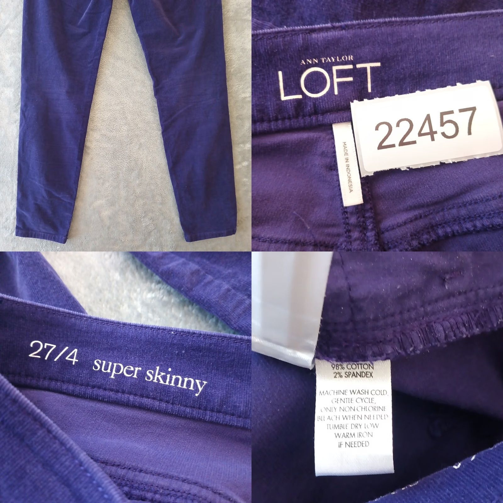 Ann Taylor Ann Taylor Loft Pants Womens Size 4 Purple Super Skinny Corduroy 30x28 Mid Rise - Adult Size 27" / US 4 / IT 40 - 8 Thumbnail