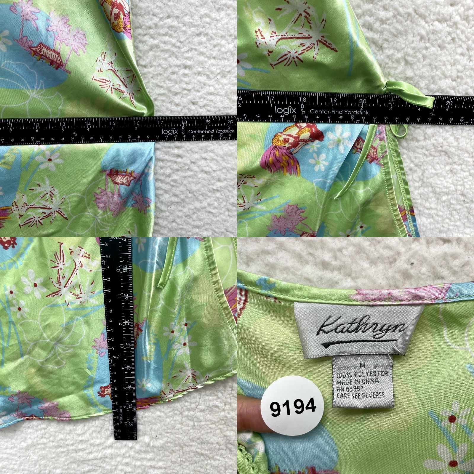 Vintage VINTAGE Y2K Slip Dress Medium Green Floral Satin Hawaiian Hoola Coconut Girl Mens Size M / US 6-8 / IT 42-44 - 8 Thumbnail