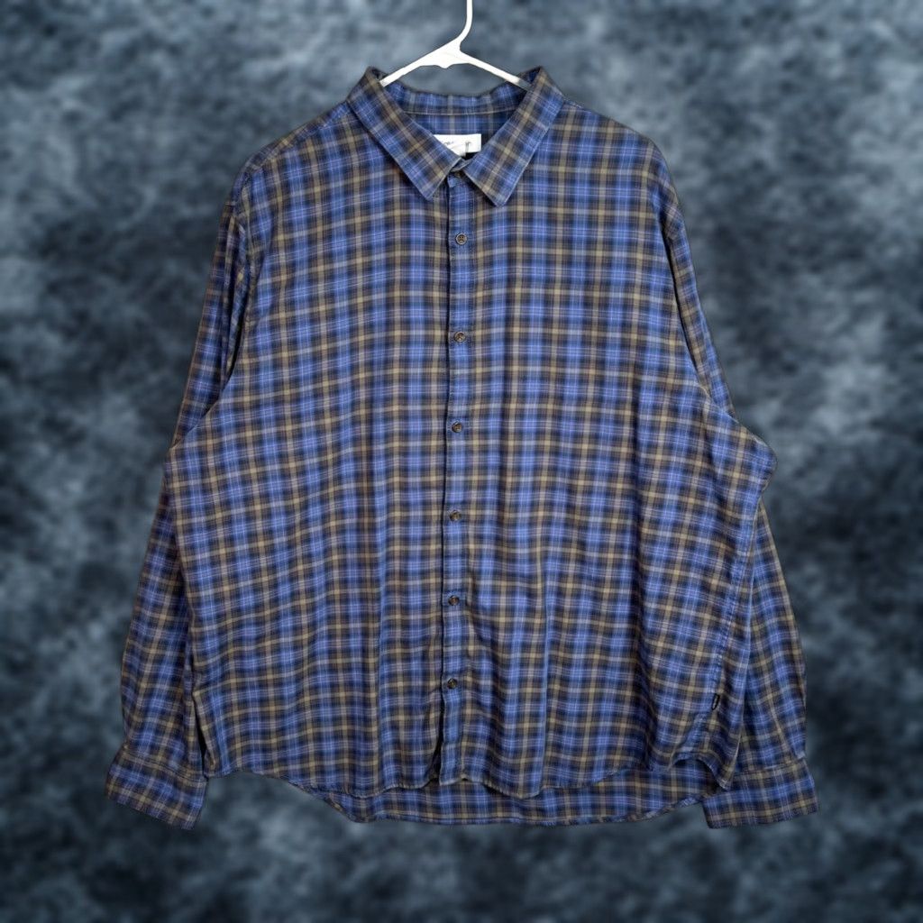 Calvin Klein Calvin Klein Mens Shirt 2XL Button-Up Plaid Long Sleeve Blue Brown, Regular Fit, Cotton Blend, Casual, Classic Theme, All Seasons, Mens Size US XXL / EU 58 / 5 - 1 Thumbnail